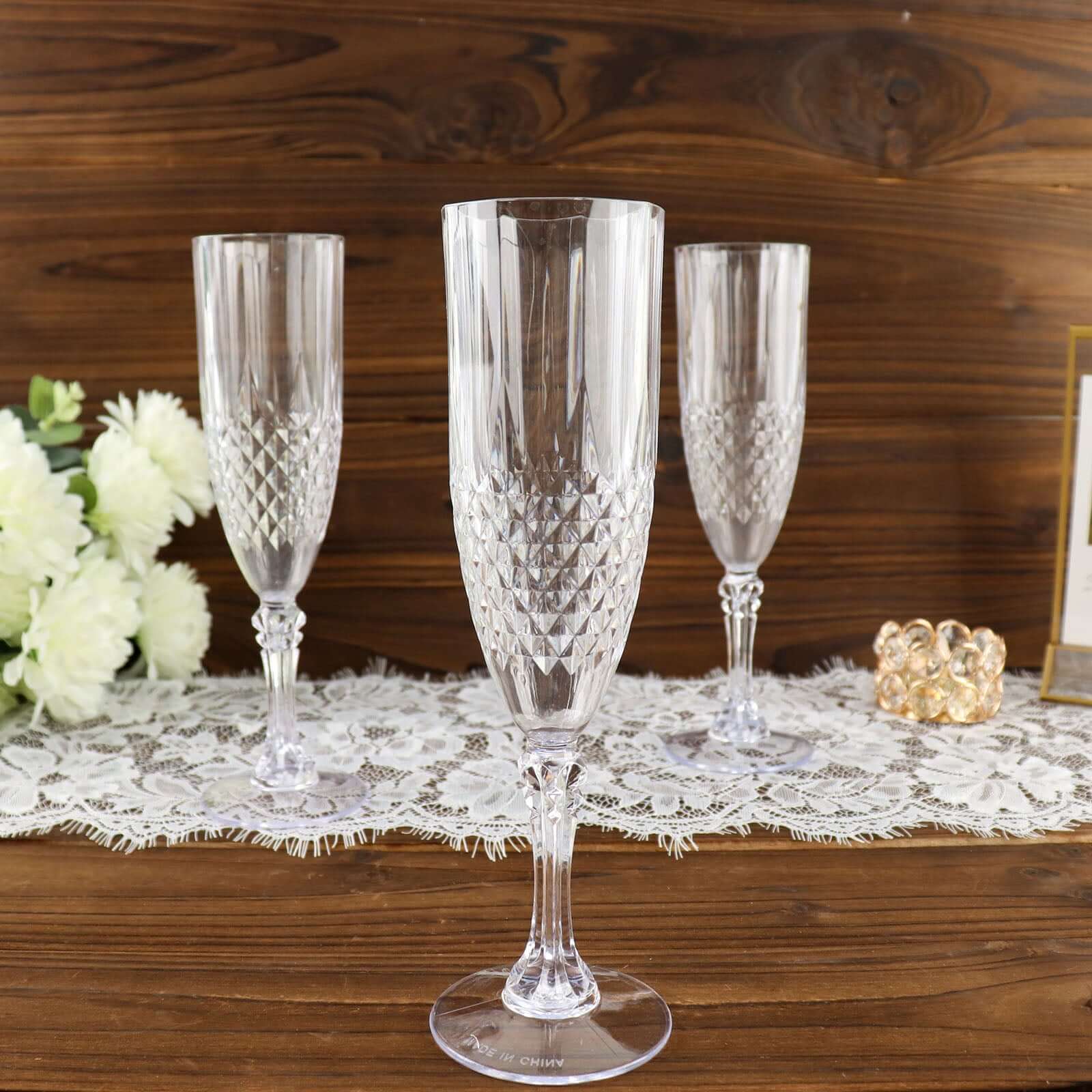 Get This 6-Pack of Reusable 8oz Clear Plastic Champagne Flutes with Crystal Cut Design