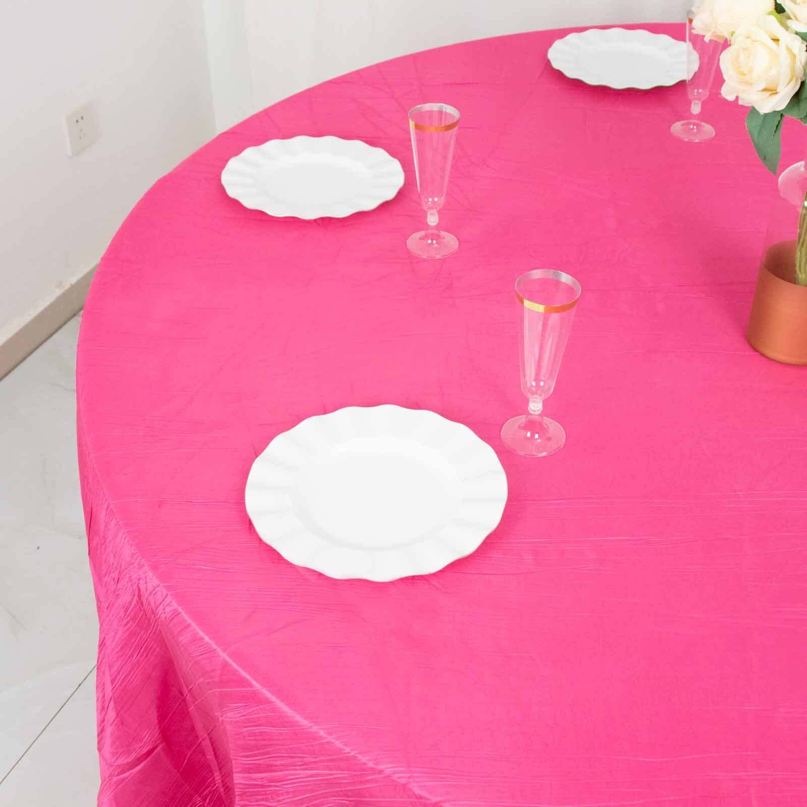 Seamless Accordion Crinkle Fuchsia Taffeta 120 Round Tablecloth