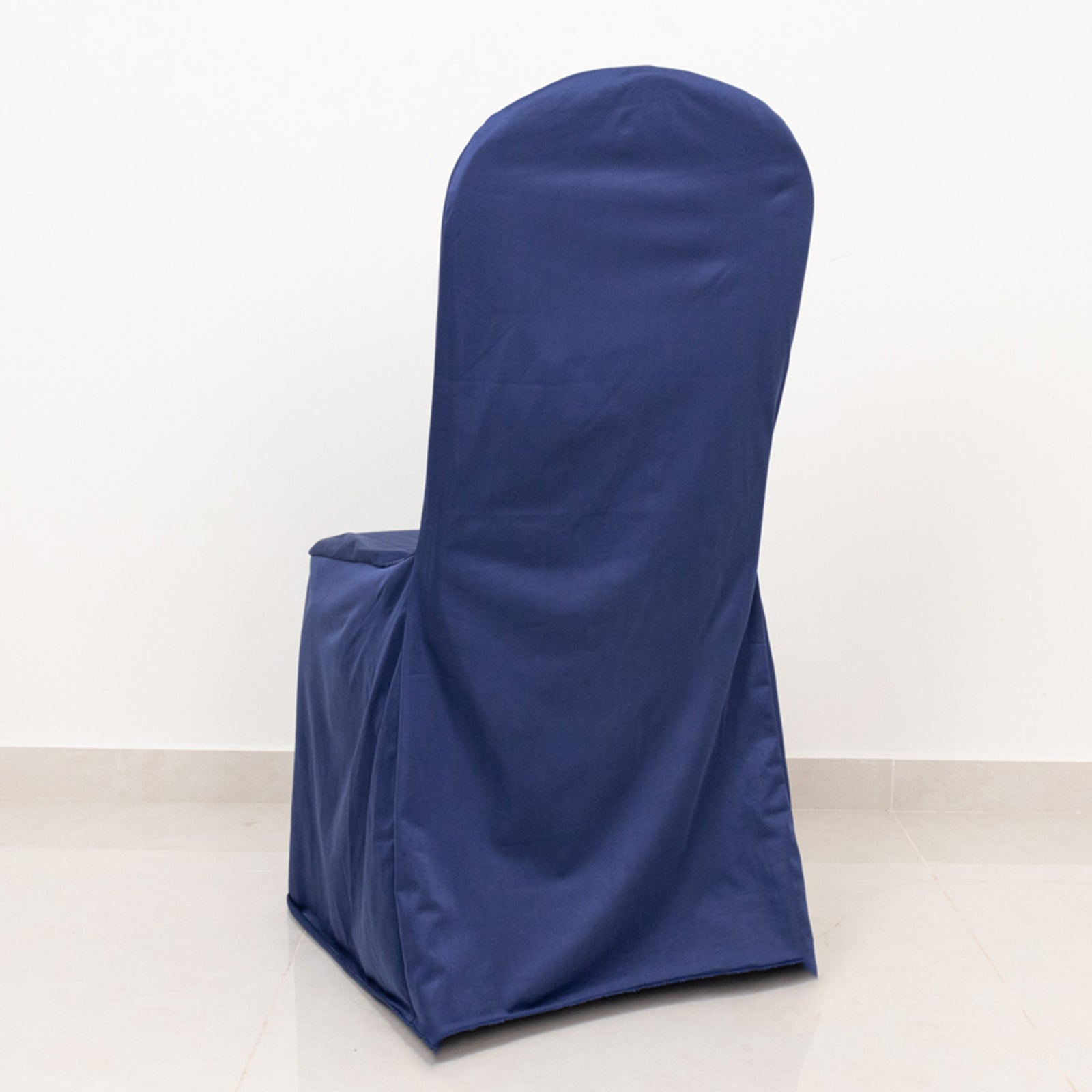 Navy Blue Scuba Stretch Slipcover for Banquet Chairs - Slim, Wrinkle-Free & Durable