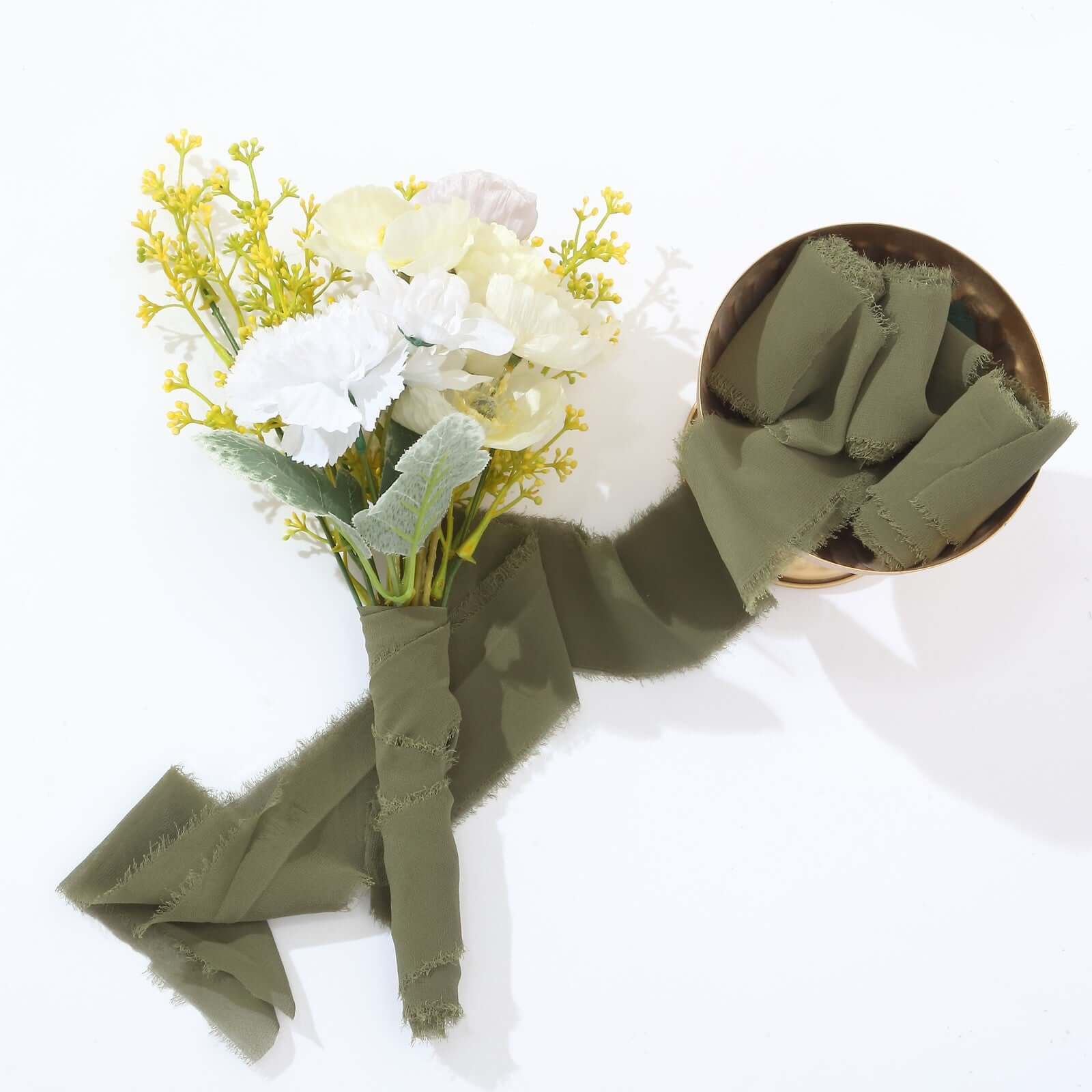 Hot Deal! 2-Pack 6yds Dusty Sage Green Silk-Like Chiffon Ribbon Rolls for DIY Wedding Bouquets