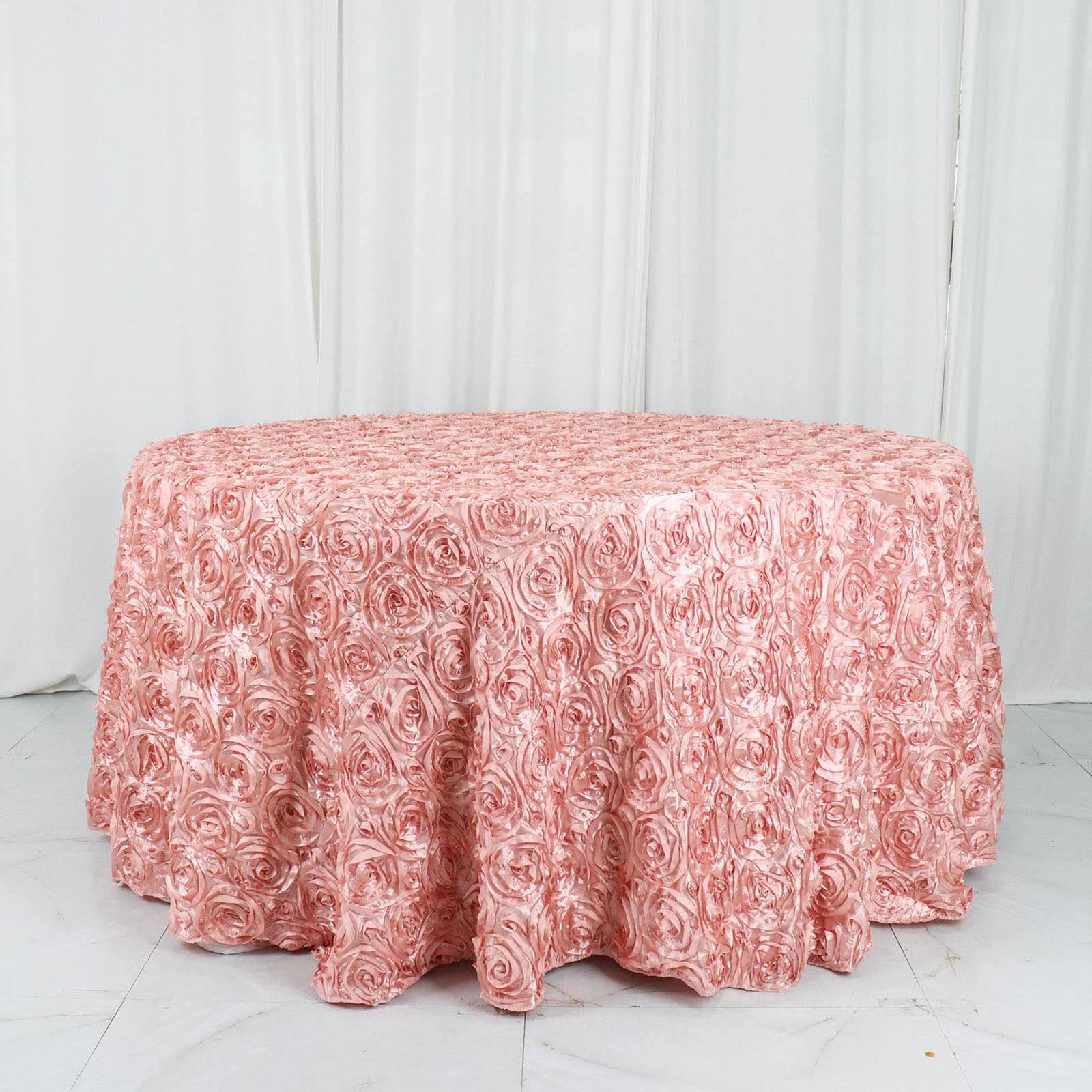 Hot! Dusty Rose Satin 120 Round Tablecloth with 3D Rosette & Seamless Finish