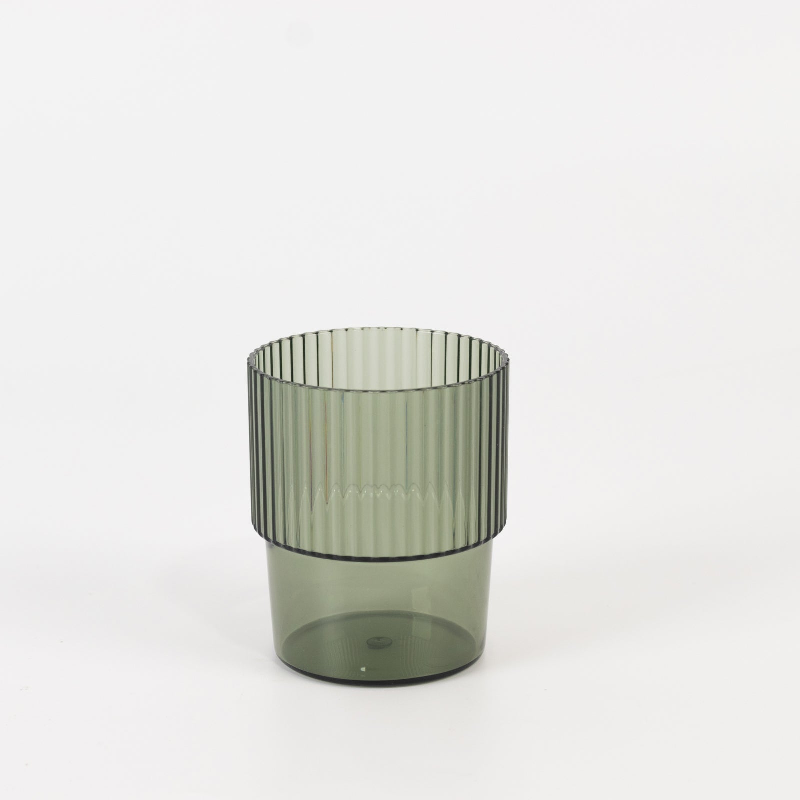 12-Pack Stackable 7oz Reusable Plastic Short Drinking Glasses in Hunter Emerald Green with Ribbed Pattern - Great Value!