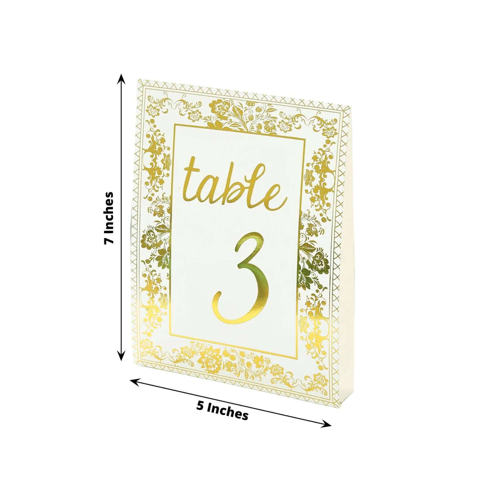 25-Piece Set of Double-Sided Free-Standing Wedding Table Numbers 1-25 in White & Metallic Gold French Toile Style