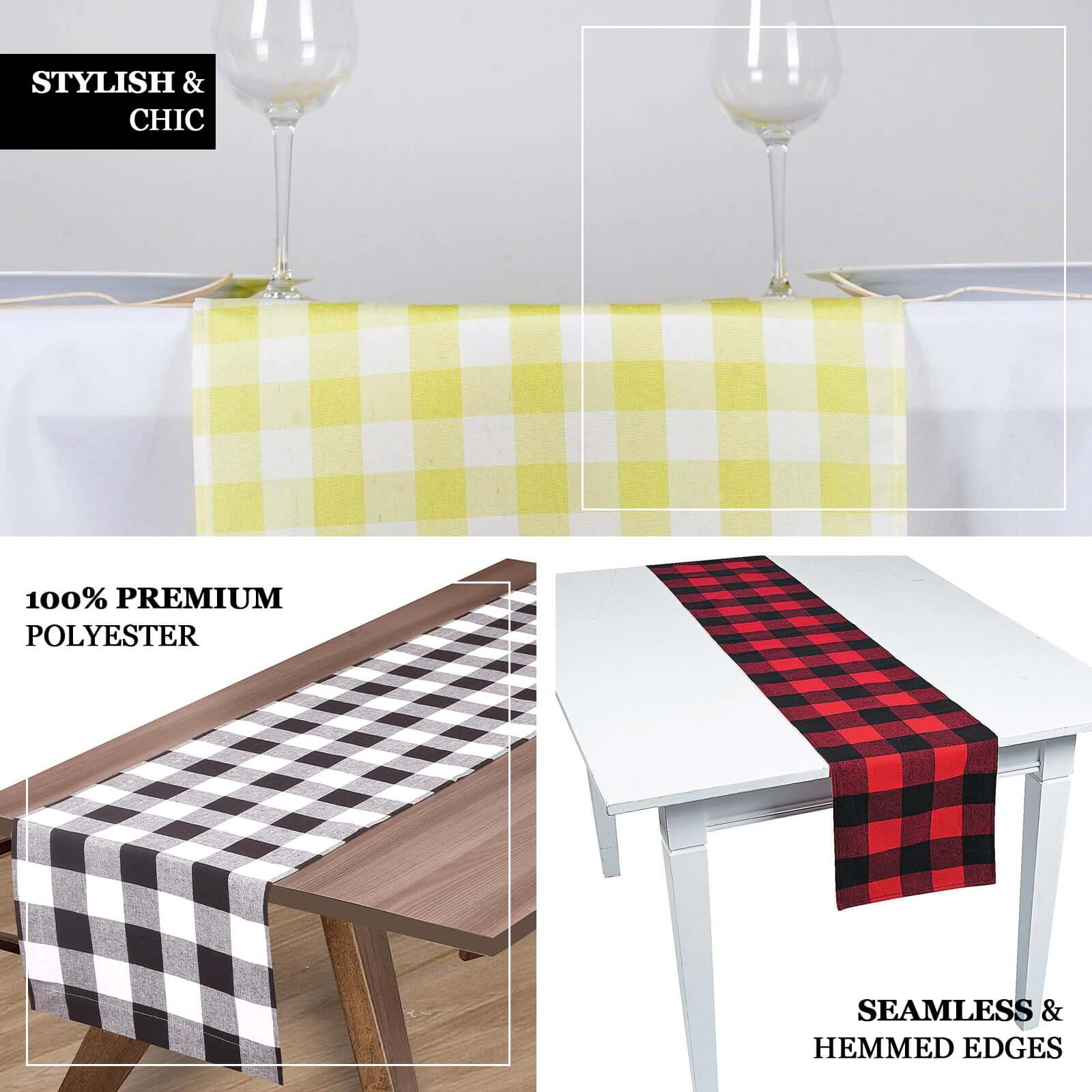 Hot Sale! 14x108 Polyester Table Runner in Sage Green and White Gingham Plaid Design