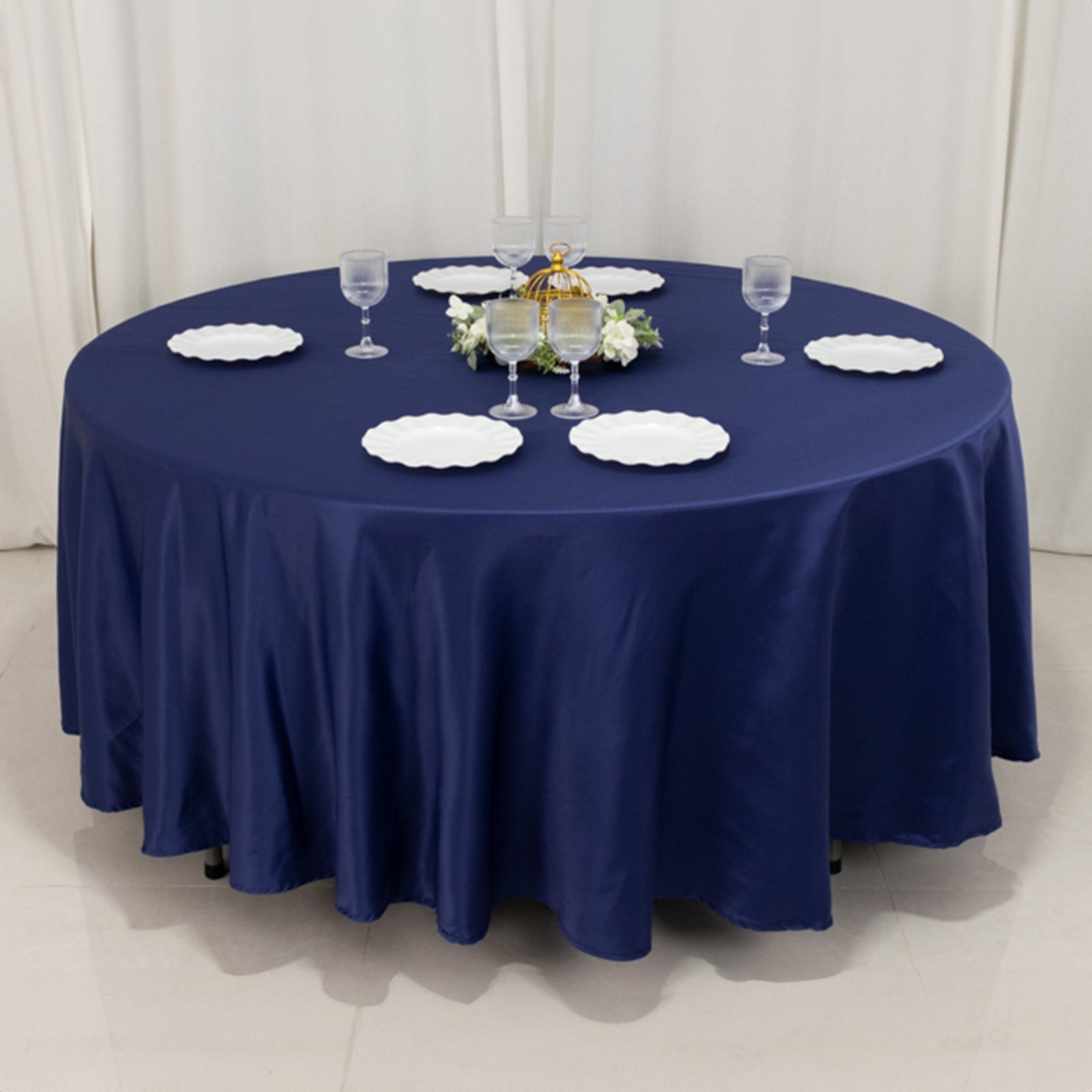 Navy Blue Lamour Satin 108-Inch Round Tablecloth - Durable Silk-Like Table Cover for Special Events