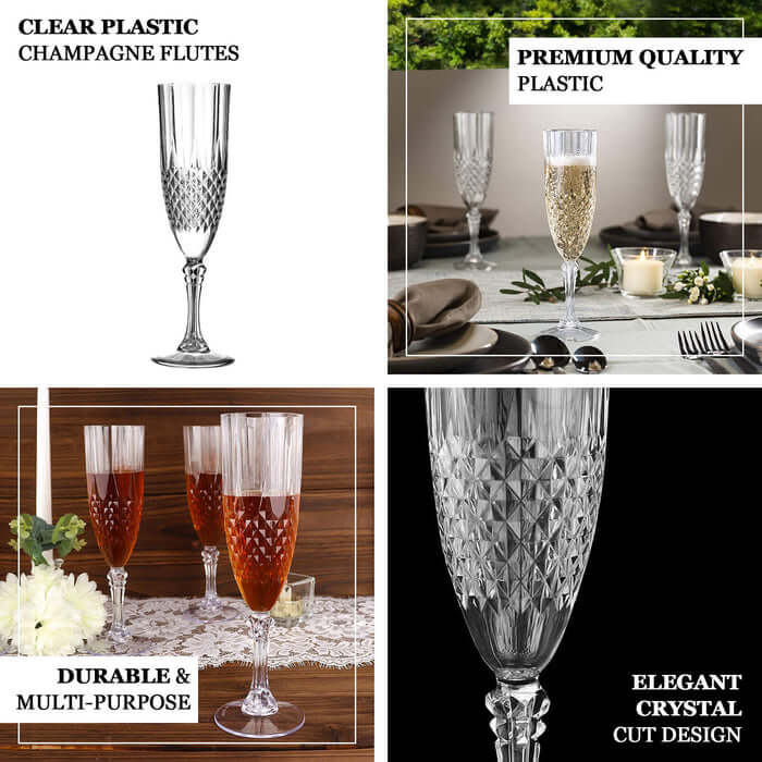 Get This 6-Pack of Reusable 8oz Clear Plastic Champagne Flutes with Crystal Cut Design