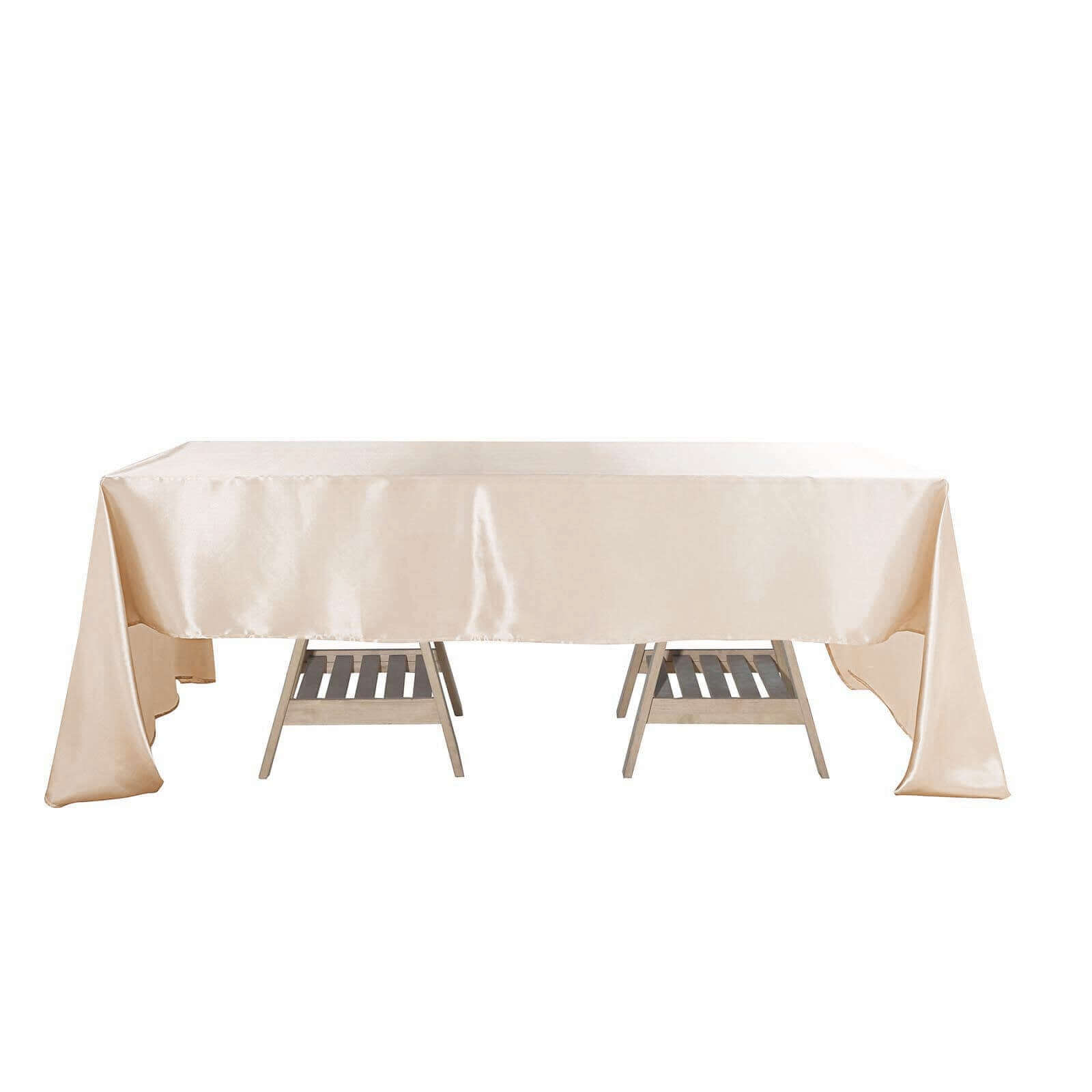 Beige Satin 60x126 Rectangular Tablecloth - Smooth & Lustrous, Ideal for Events
