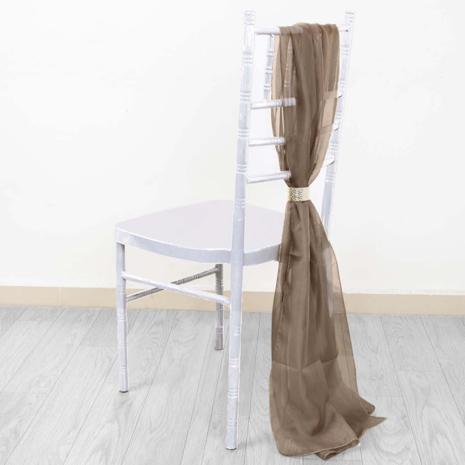 5-Pack Taupe Premium Chiffon Chair Sashes - Soft, Lightweight Designer Chair Bows (22x78)