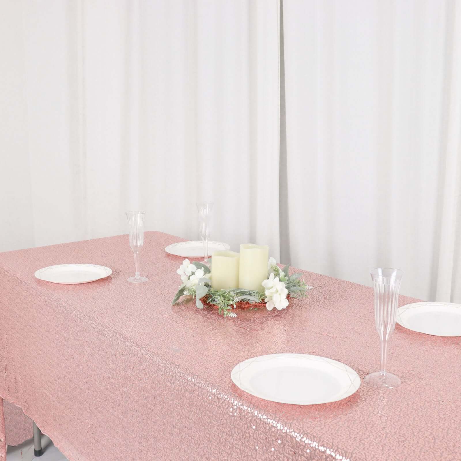Rose Gold Glittering Sequin Rectangle Tablecloth, 60x126 Size