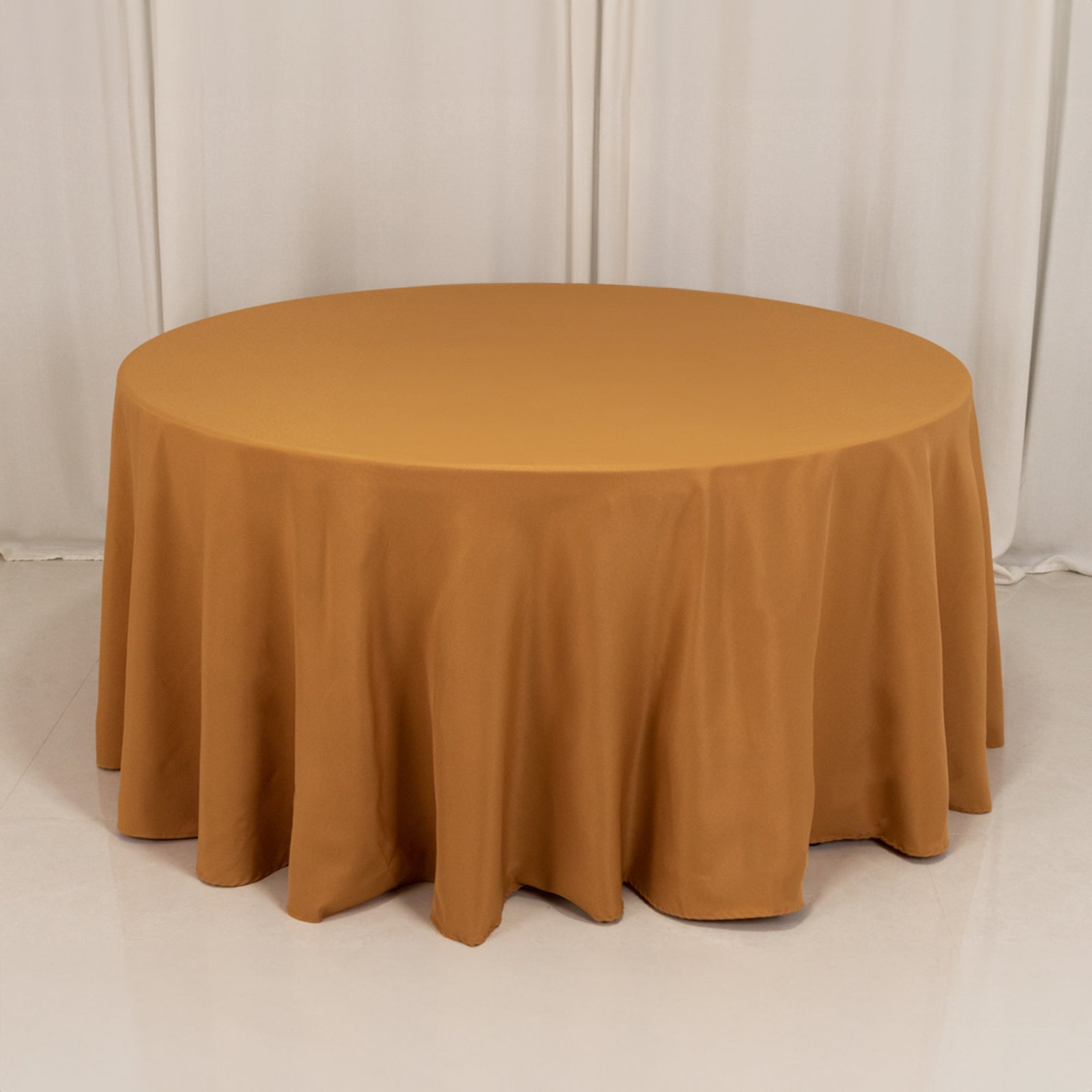 Seamless 220GSM Wrinkle-Resistant Gold Premium Polyester 120 Round Tablecloth for Elegant Events