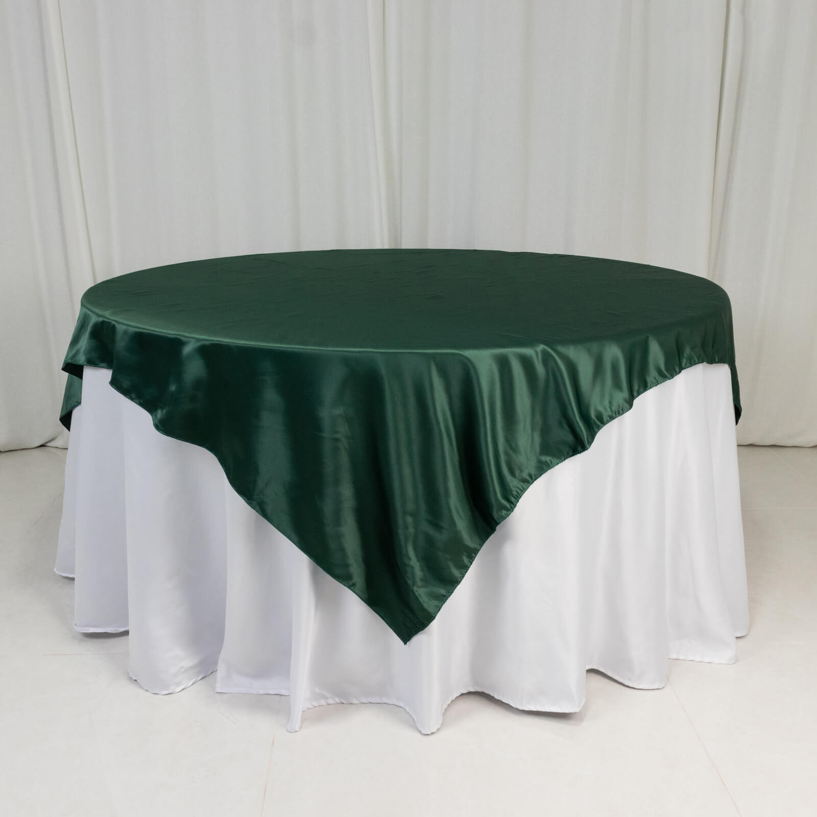 Hunter Emerald Green Lamour Satin Square Table Overlay - 72x72, Smooth Finish Topper for Events