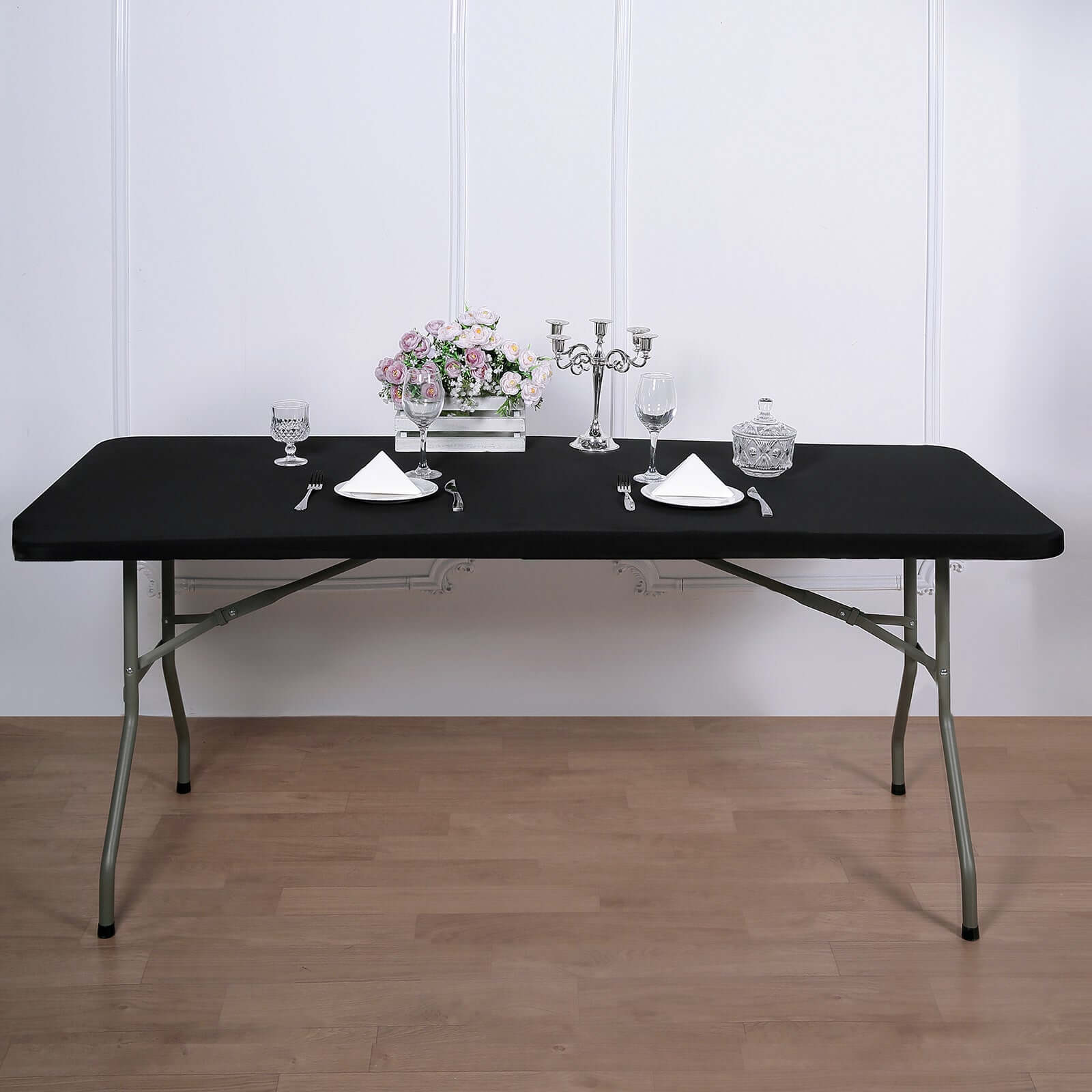 Black Spandex Table Topper - Stretchy, Wrinkle-Free & Fitted (96x30)