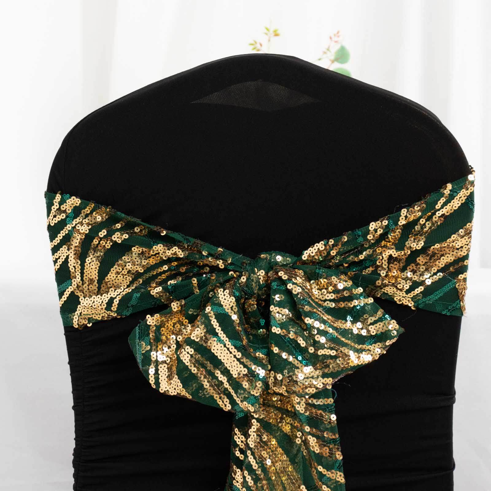 Special Offer! 5-Piece Chair Sashes in Sparkling Hunter Emerald Green/Gold with Wave Sequin Design