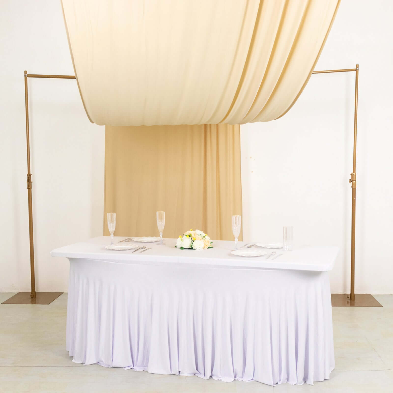 Hot Deal! Beige 5ftx18ft 4-Way Stretch Wrinkle-Free Spandex Event Curtain with Rod Pockets