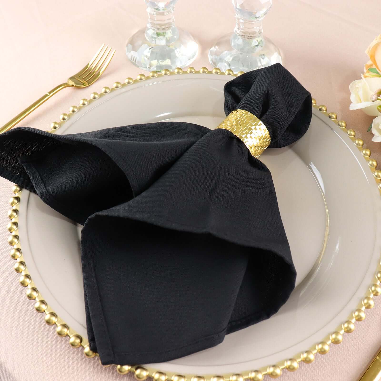 5-Piece Set of Premium Black 20x20 Polyester Dinner Napkins - Stain & Wrinkle Resistant