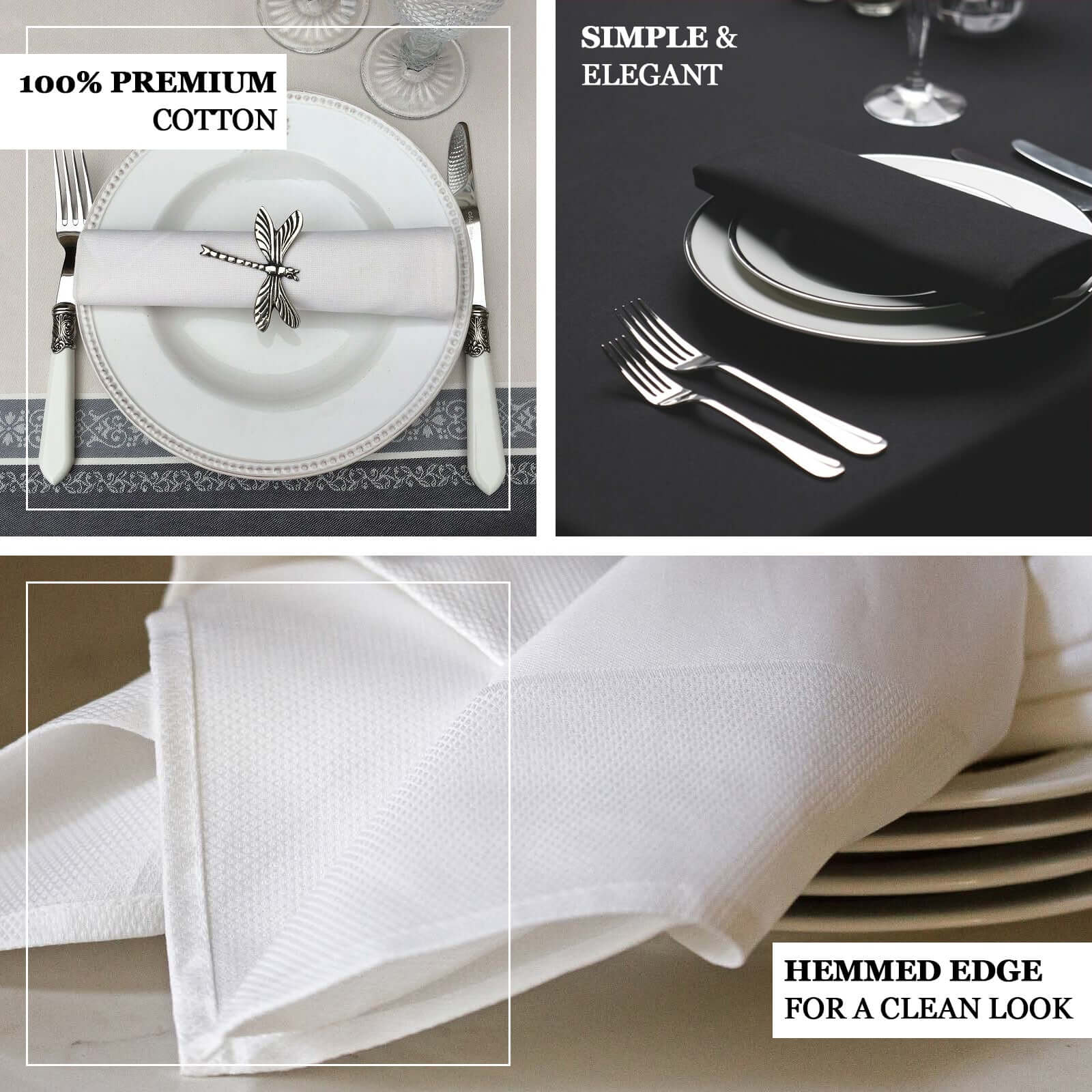 Exclusive 5-Pack 100% Cotton 20x20 White Napkins for Weddings & Events