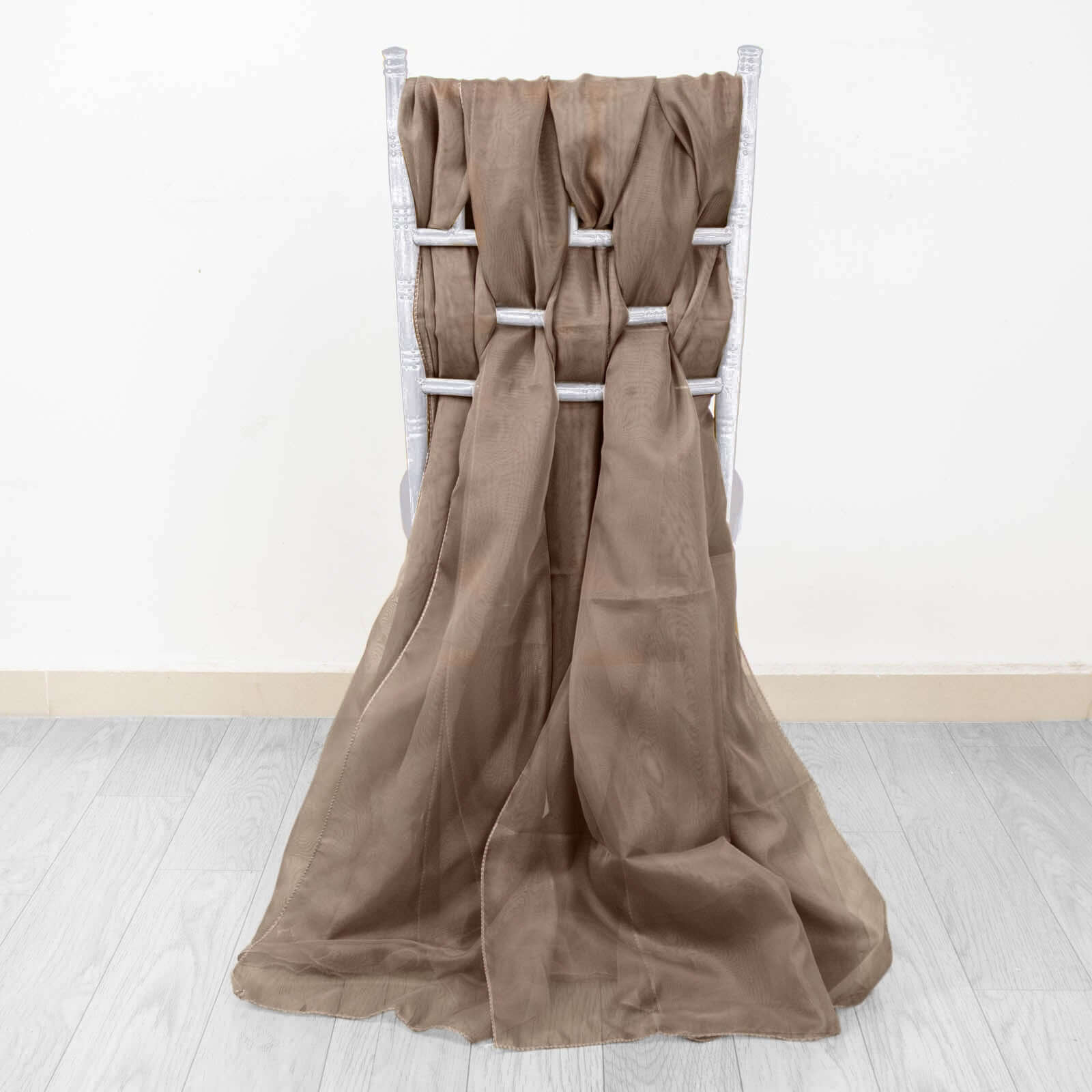 5-Pack Taupe Premium Chiffon Chair Sashes - Soft, Lightweight Designer Chair Bows (22x78)