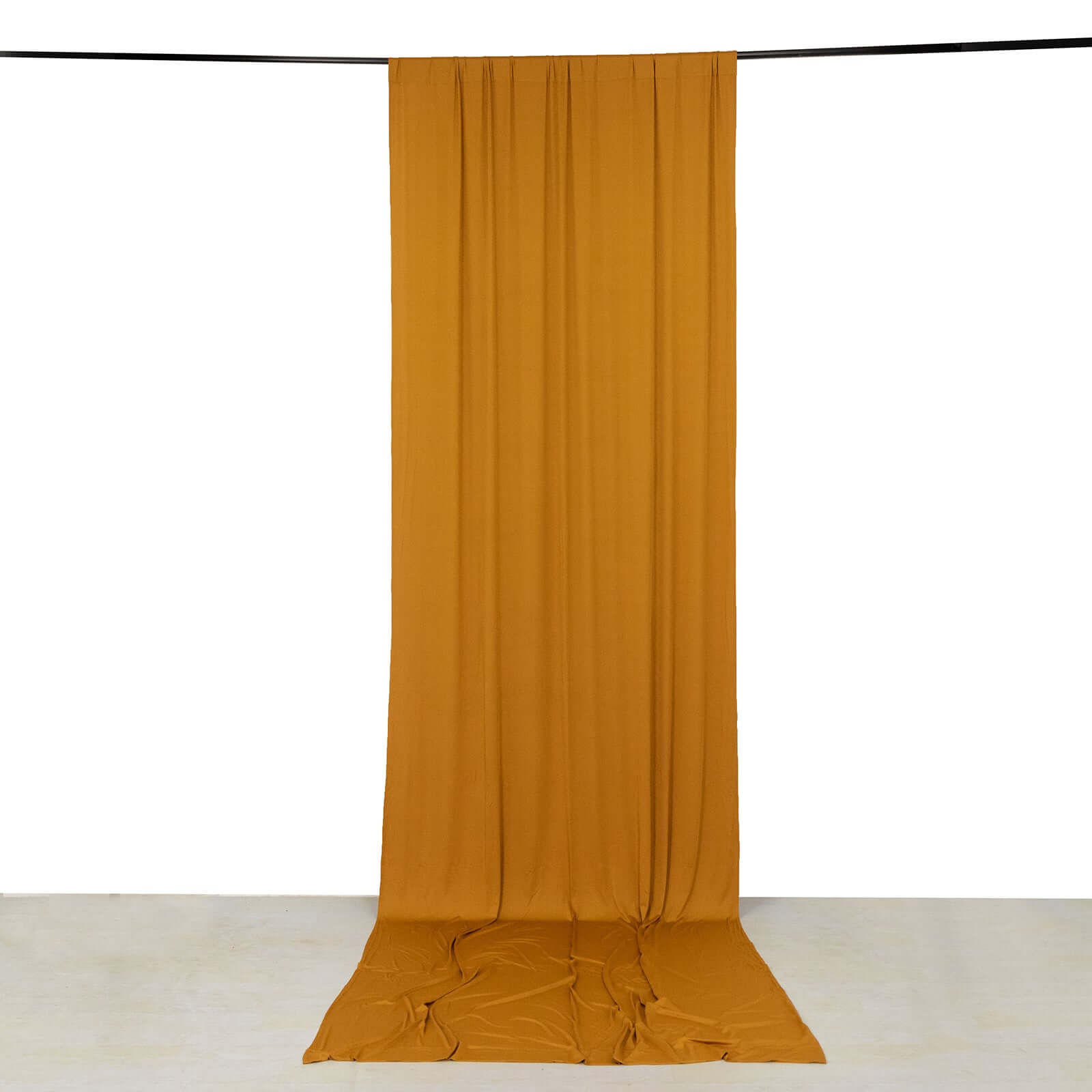 Wrinkle-Free Gold 4-Way Stretch Spandex Event Backdrop Drapes with Rod Pockets - 5ft x 14ft