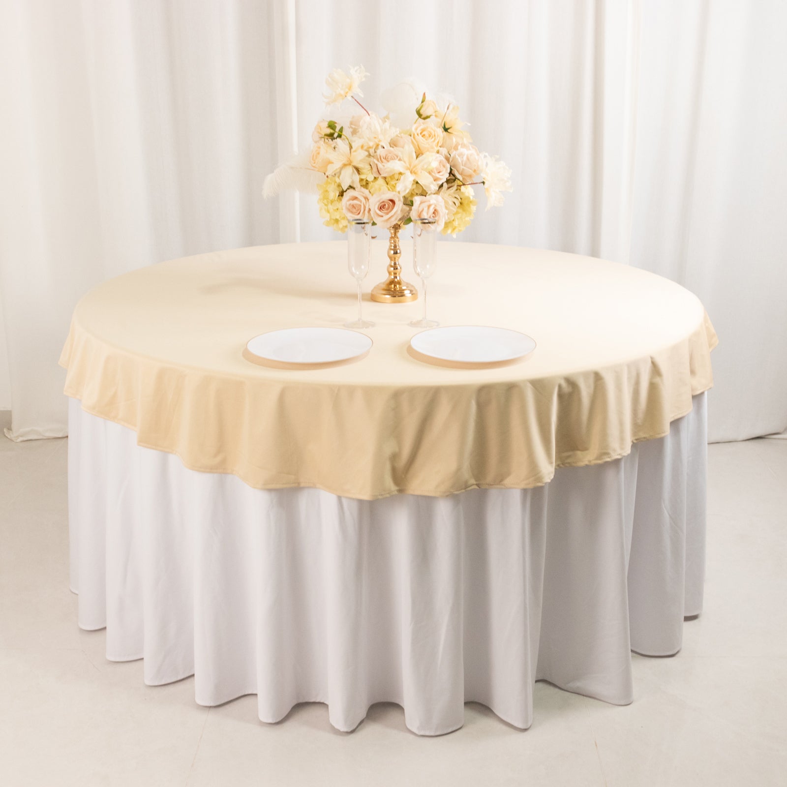Premium Beige 70' Round Scuba Tablecloth - Wrinkle & Stain Free