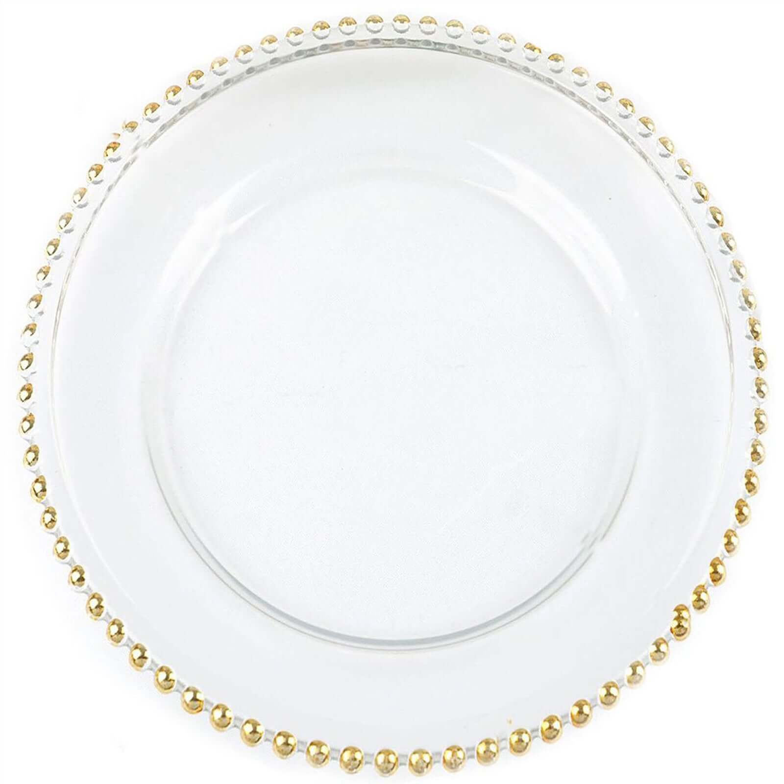 12-Inch Gold Glass Round Charger Plates with Beaded Rim, Set of 8 for Event Decor