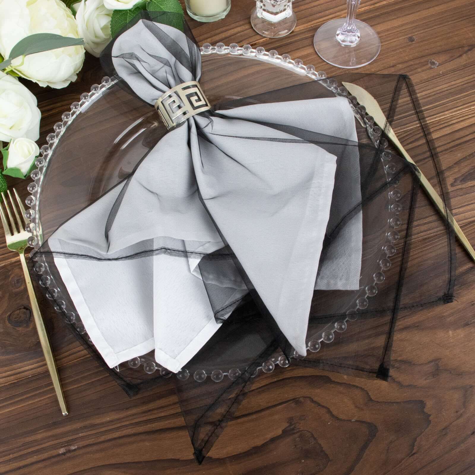 Great Deal! 10-Pack of 23x23 Black Organza Sheer Dinner Napkins