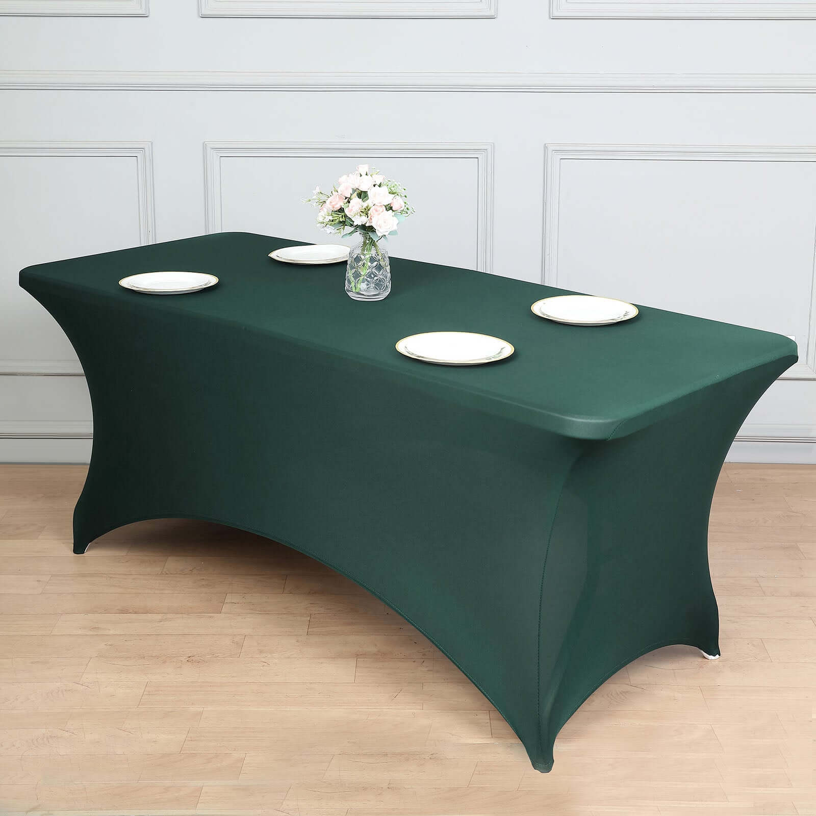 Durable 6ft Stretch Spandex Rectangle Tablecloth in Hunter Emerald Green