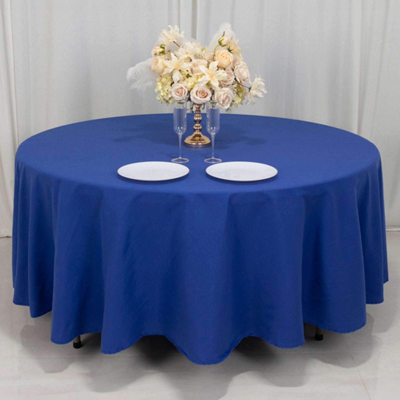 Royal Blue 108-Inch Cotton Blend Round Tablecloth with Wrinkle-Resistant Design - Ideal for Events