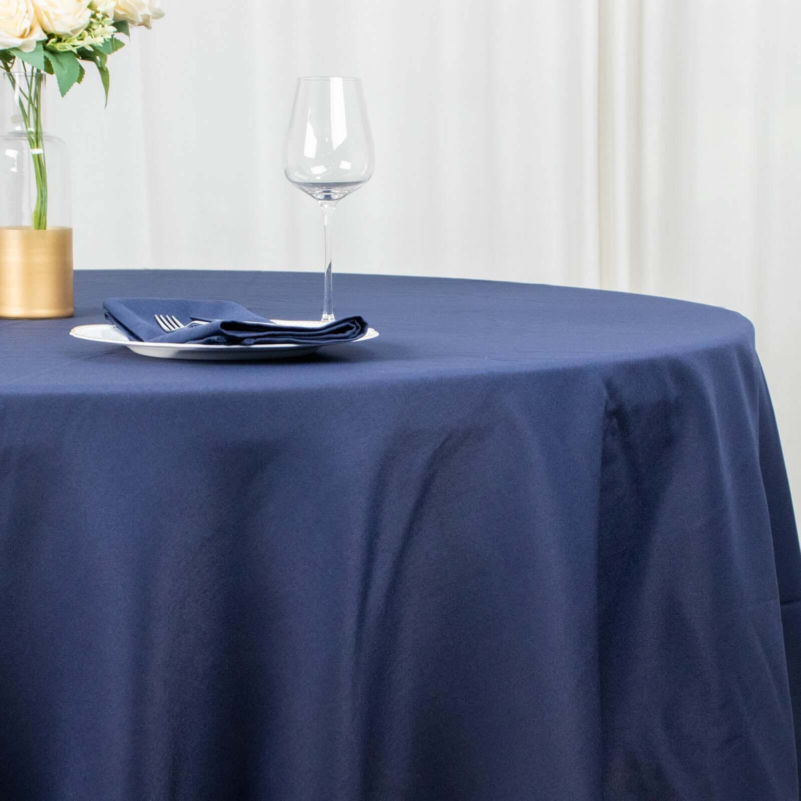 Premium Navy Blue 120-Inch Round Polyester Tablecloth - Seamless, Wrinkle-Resistant & Stainproof