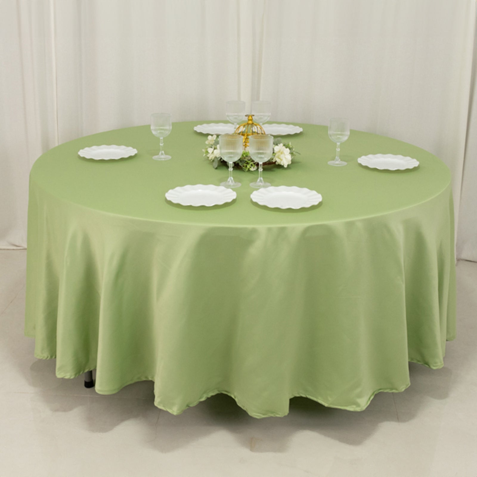 Durable Silk-Like Sage Green Lamour Satin 108-Inch Round Tablecloth