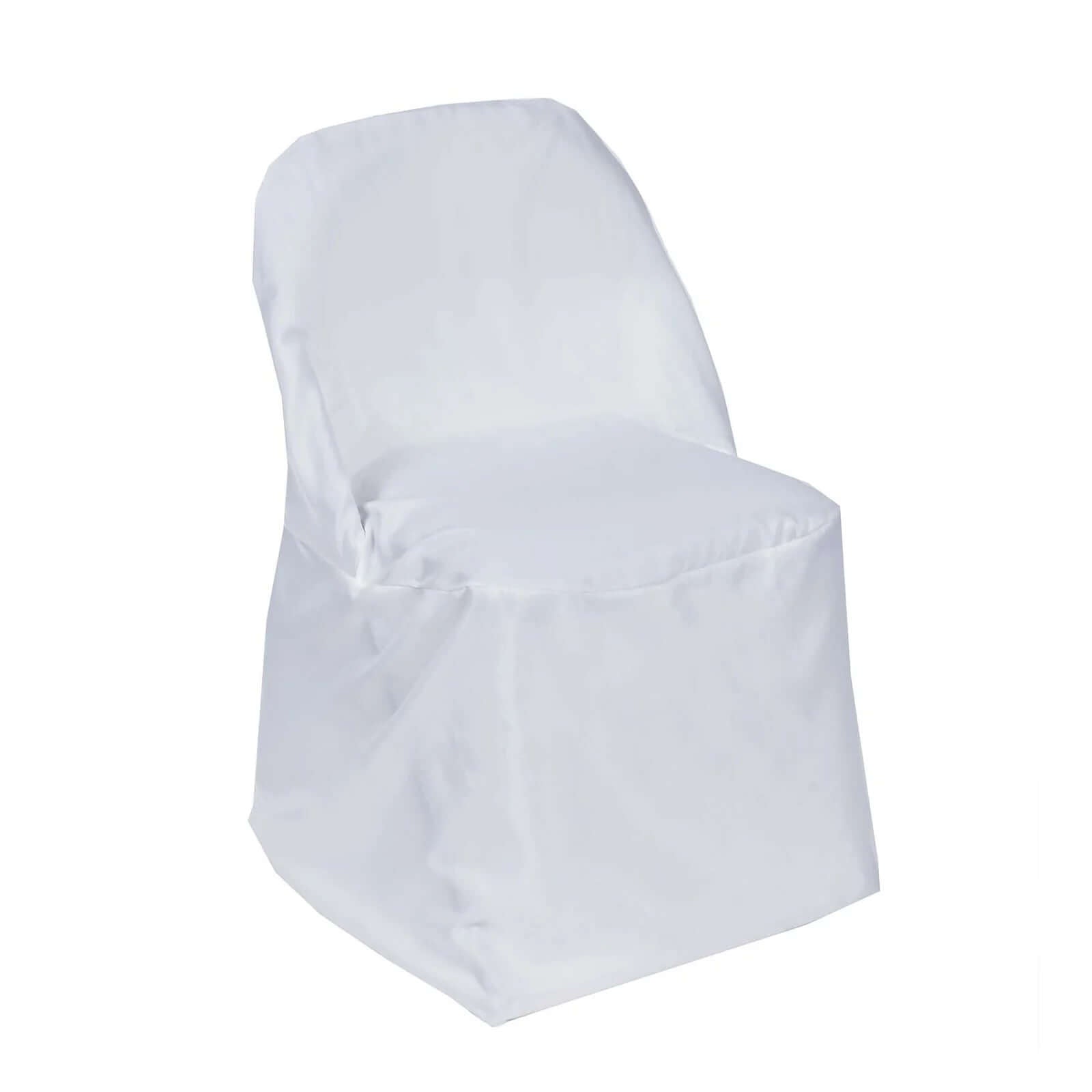 10-Piece White Polyester Slip-On Chair Covers for Folding Chairs - Wrinkle & Stain Resistant
