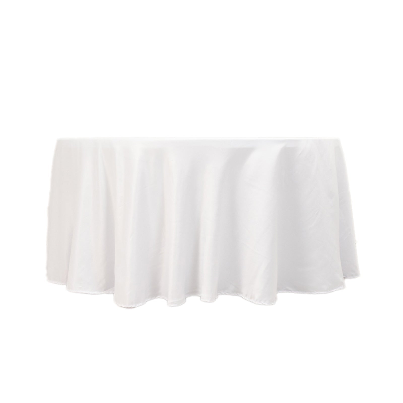 Exclusive White Lamour Satin 120" Round Tablecloth for Upscale Events