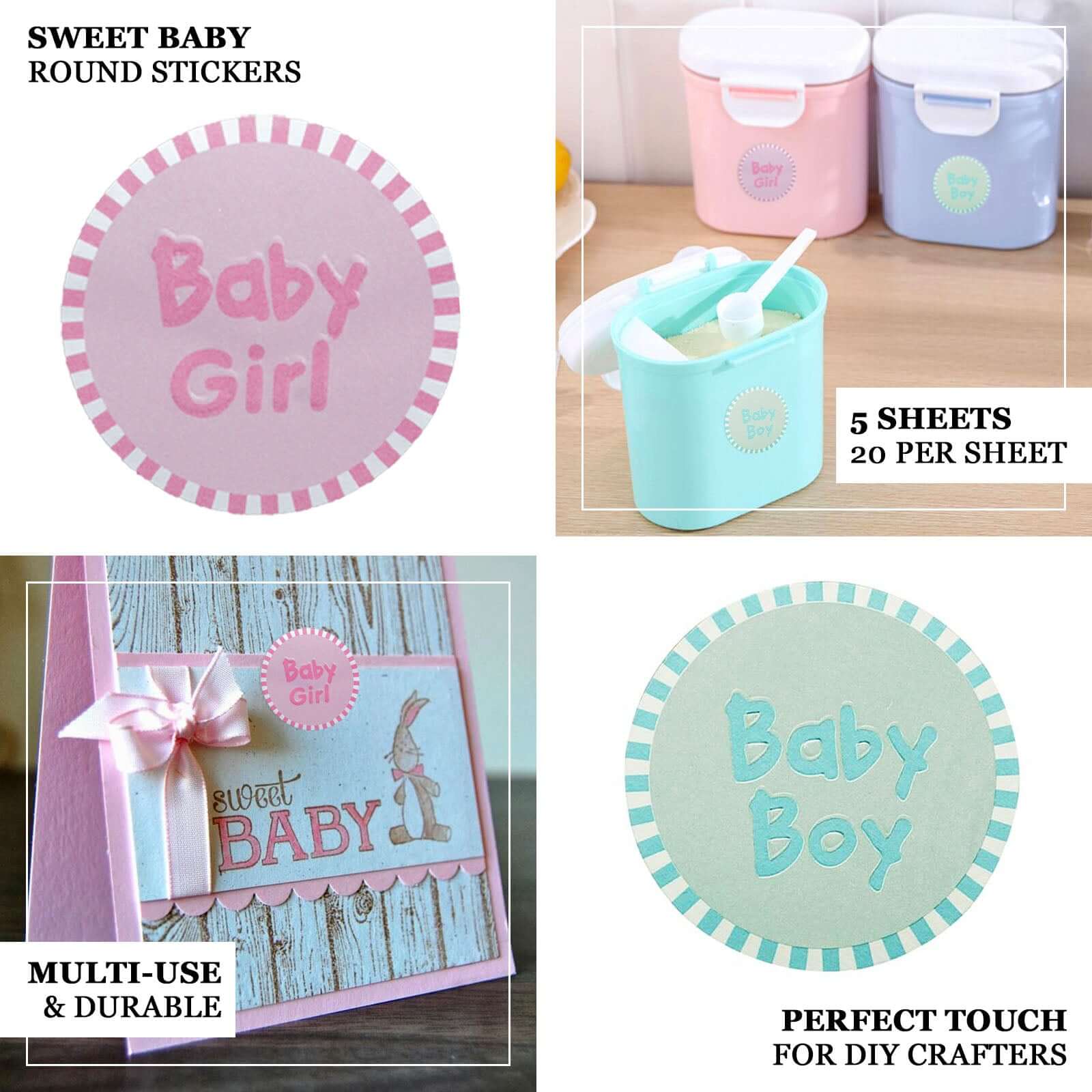 100 Pieces 1-Inch Round Pink Stickers for Baby Girl Baby Shower Favors