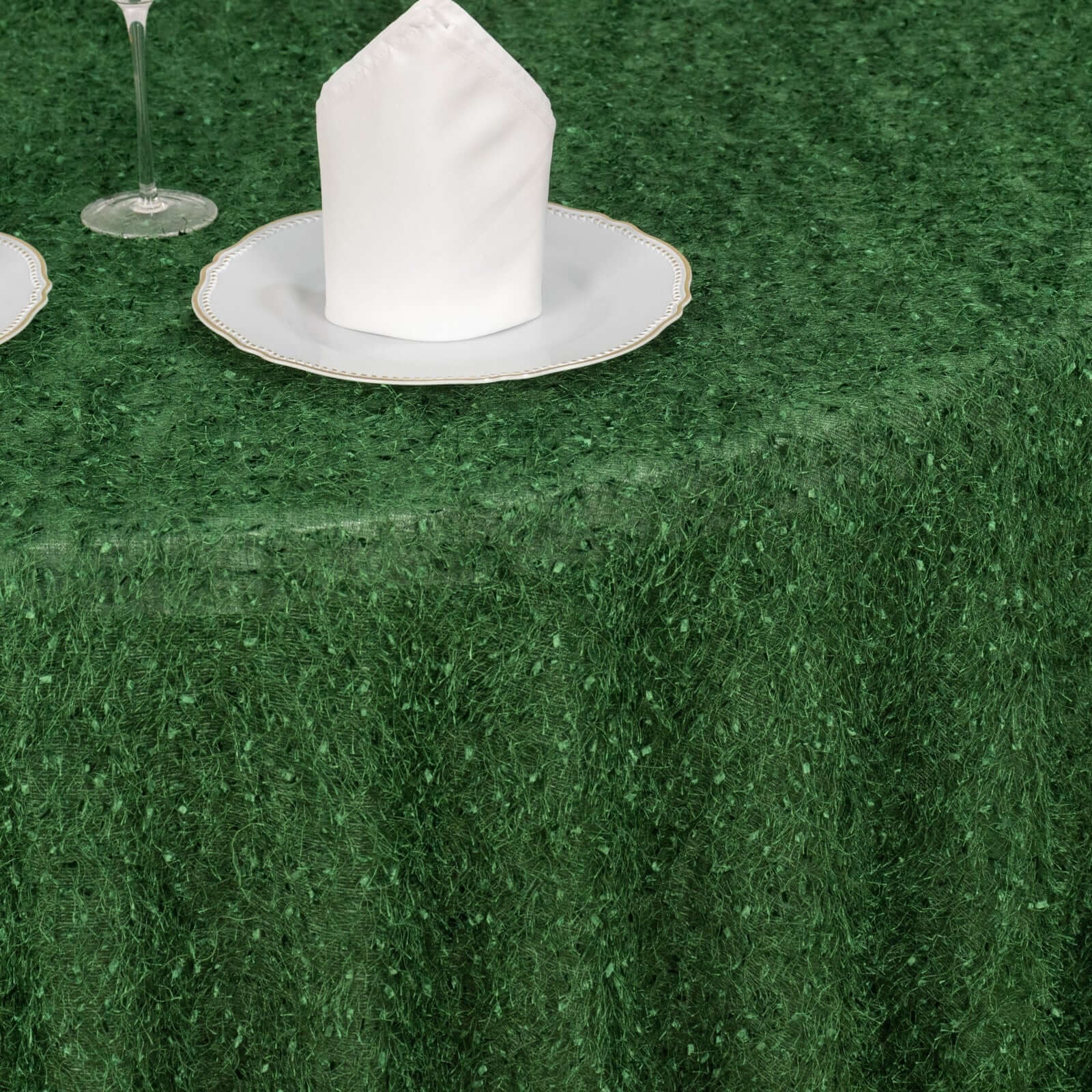 Premium Green Polyester 120 Round Tablecloth with Shaggy Fringe