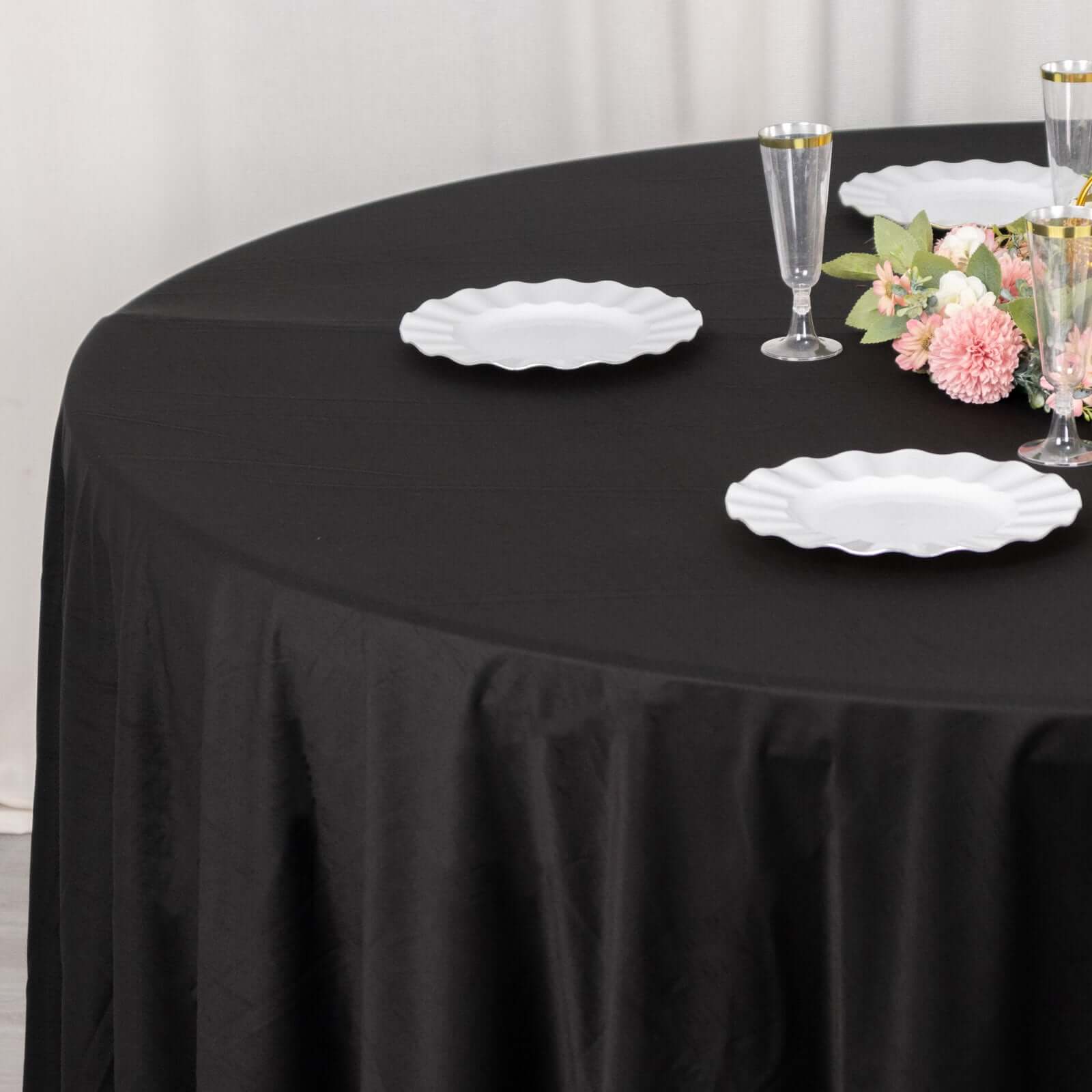 Exclusive Premium Black 120' Round Scuba Tablecloth - Wrinkle & Stain Free for Weddings & Events