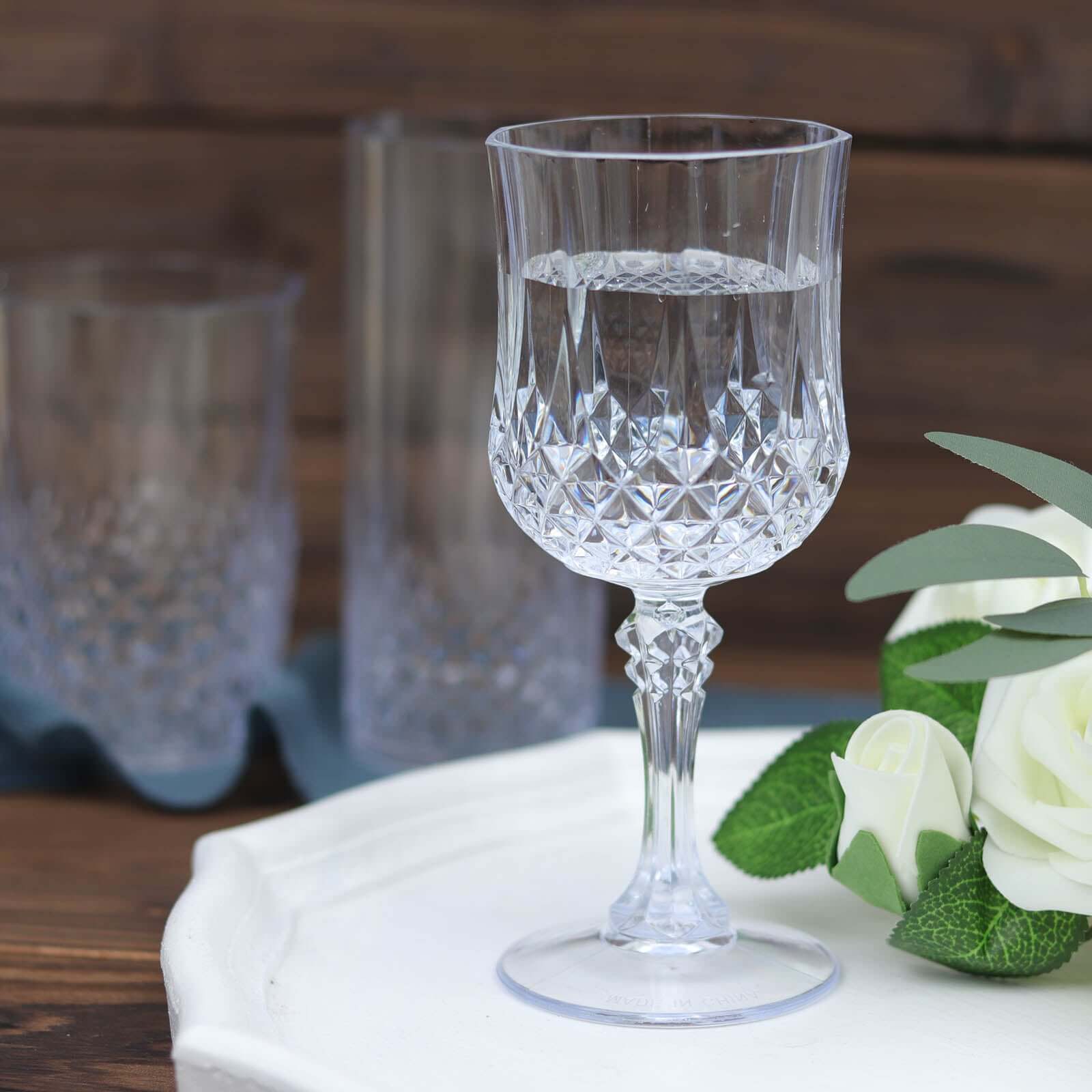 Amazing 6-Pack 8oz Shatterproof Clear Plastic Cocktail Goblets with Crystal Cut Design
