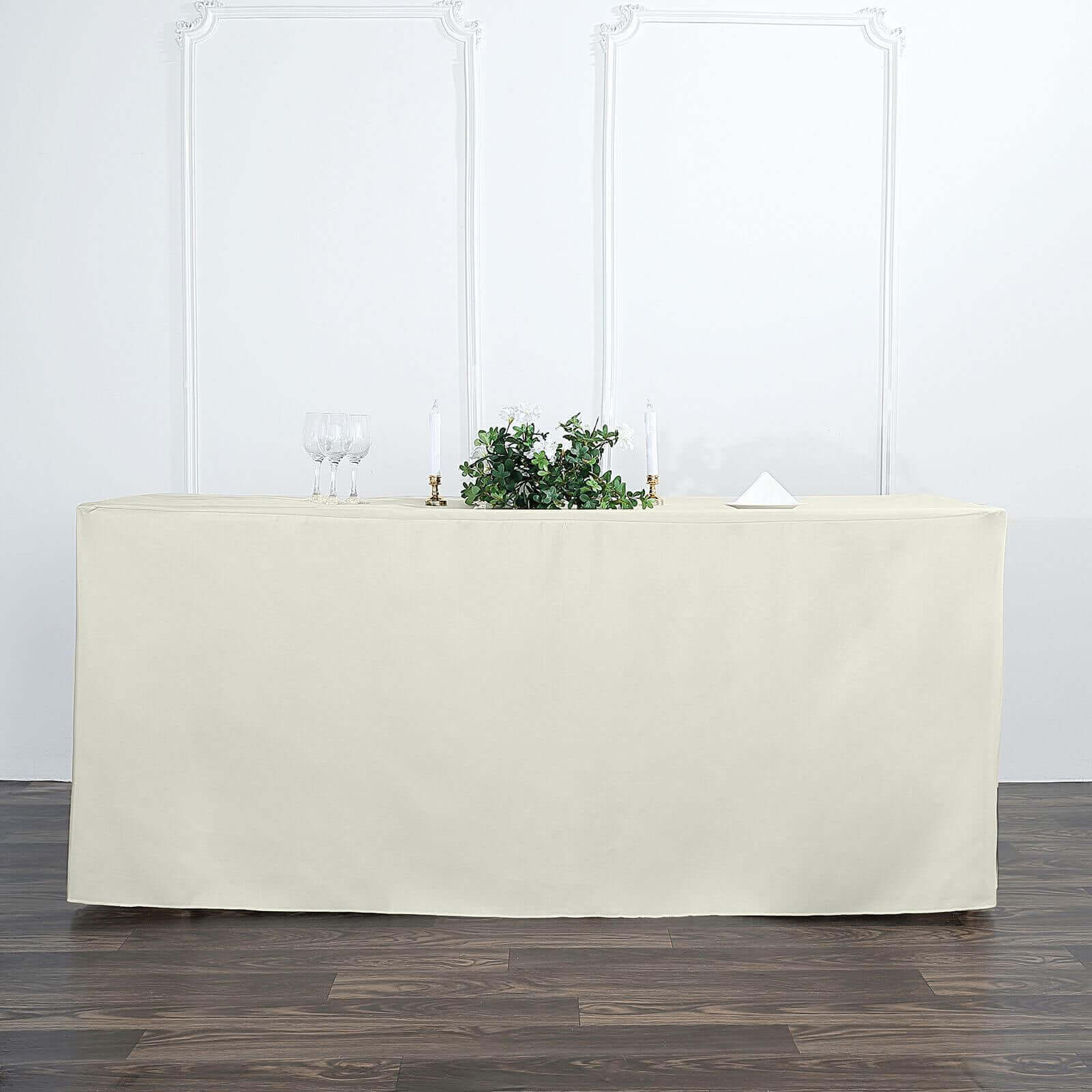 Durable Ivory Fitted Polyester 72x30 Rectangle Tablecloth for 6FT Tables