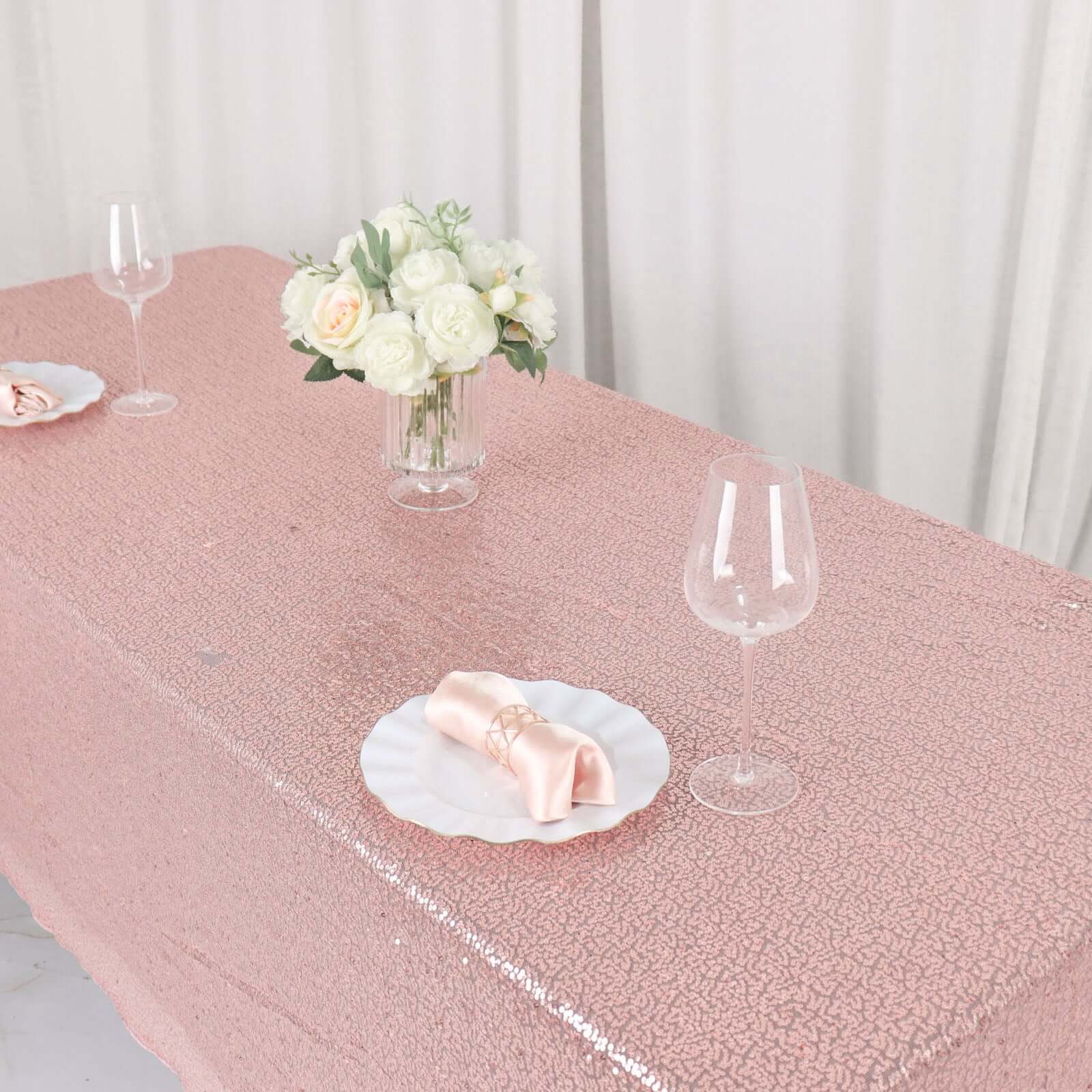 Rose Gold Glittering Sequin Rectangle Tablecloth, 60x126 Size