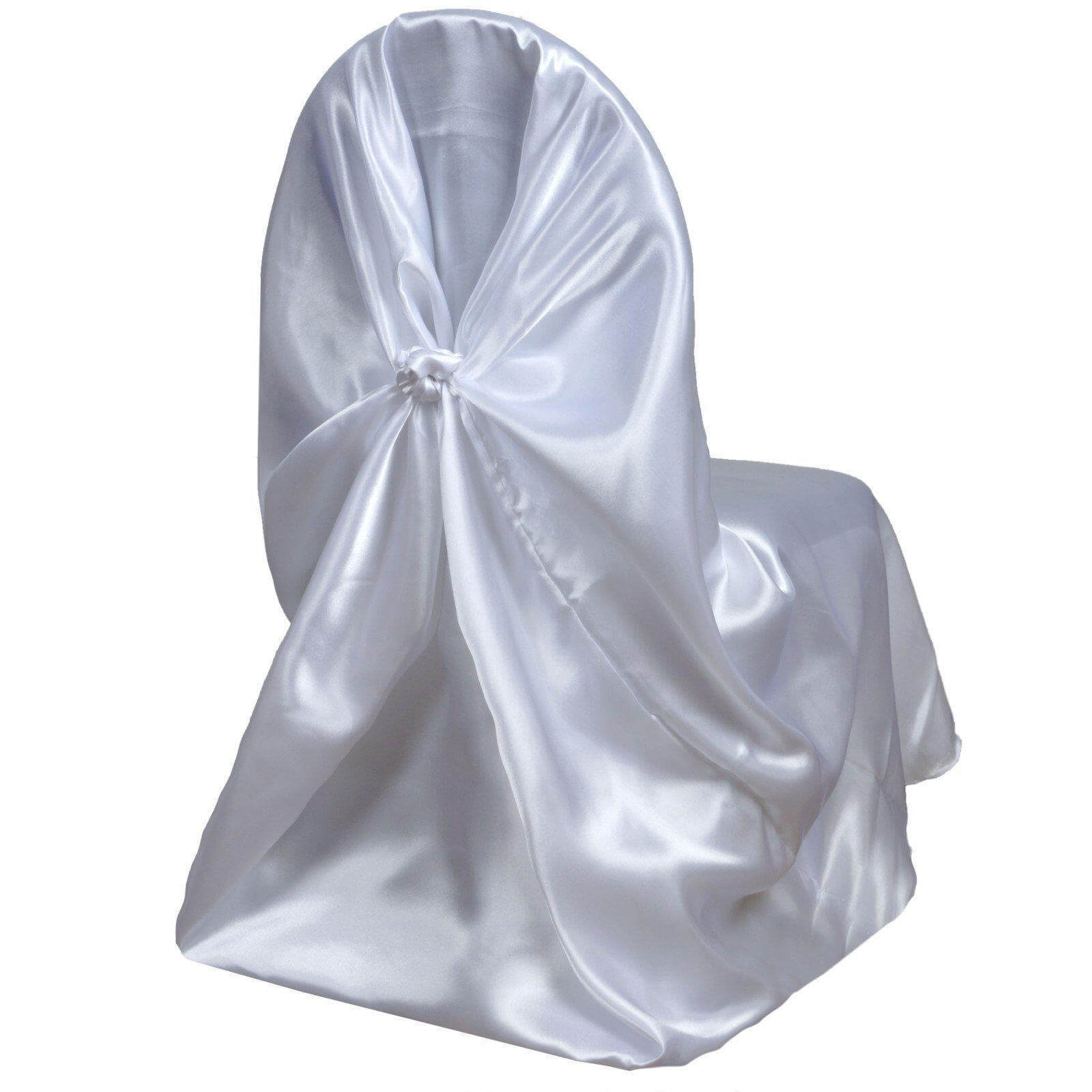 White Satin Self-Tie Chair Cover - Universal Slip-On for Folding, Dining & Banquet Chairs