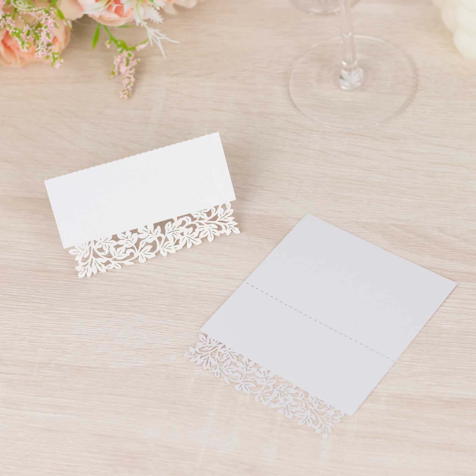 Hot Deal! 50-Pack Printable White Wedding Place Cards with Laser-Cut Leaf Vine Design, 210 GSM