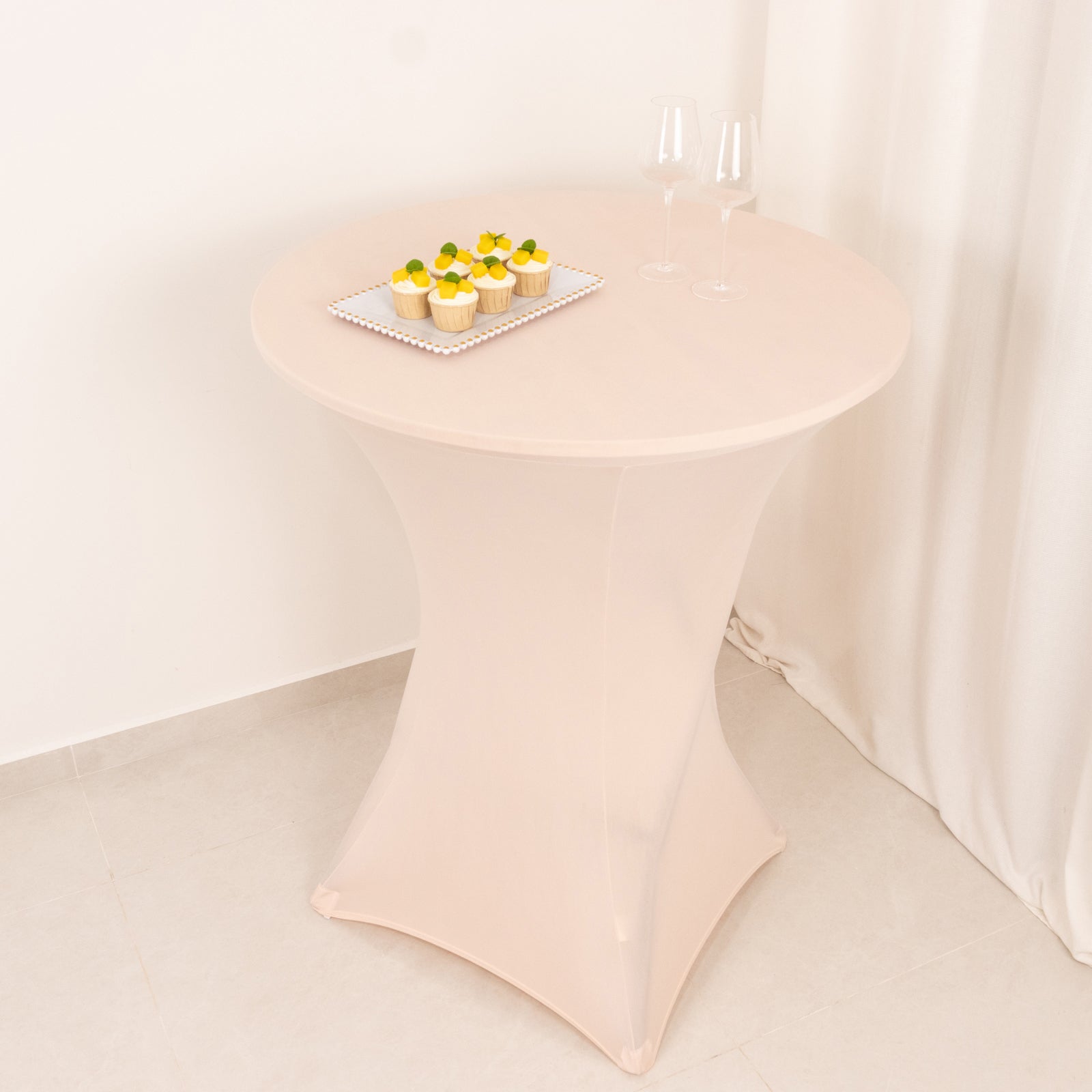 Blush Spandex Stretch Cocktail Table Cover - Easy Maintenance for 33'-36' Tables