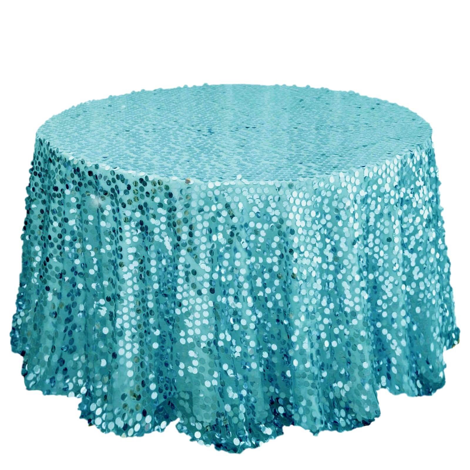 Promo! Turquoise Sequin 120-Inch Round Seamless Tablecloth for Weddings and Events
