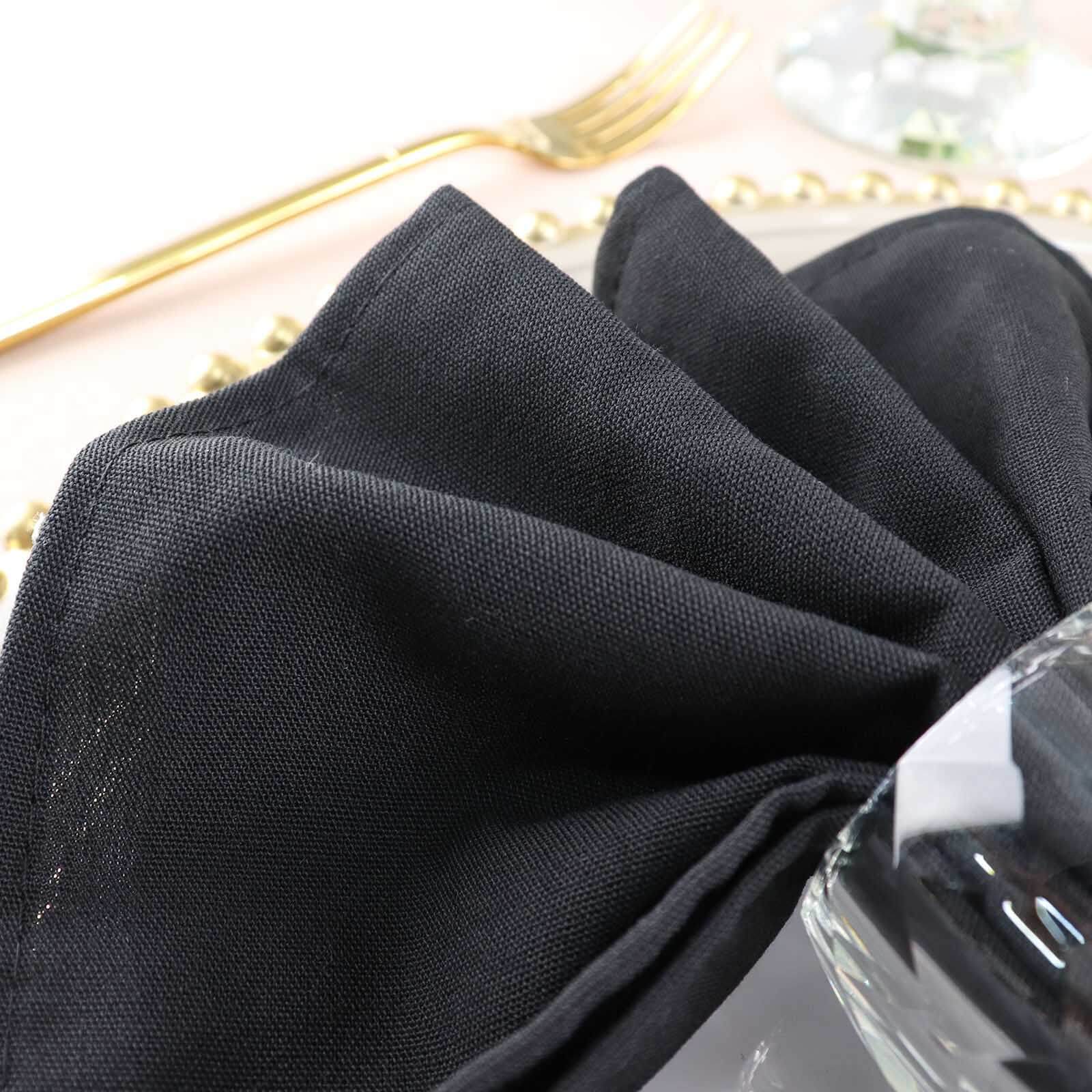 5-Piece Set of Premium Black 20x20 Polyester Dinner Napkins - Stain & Wrinkle Resistant