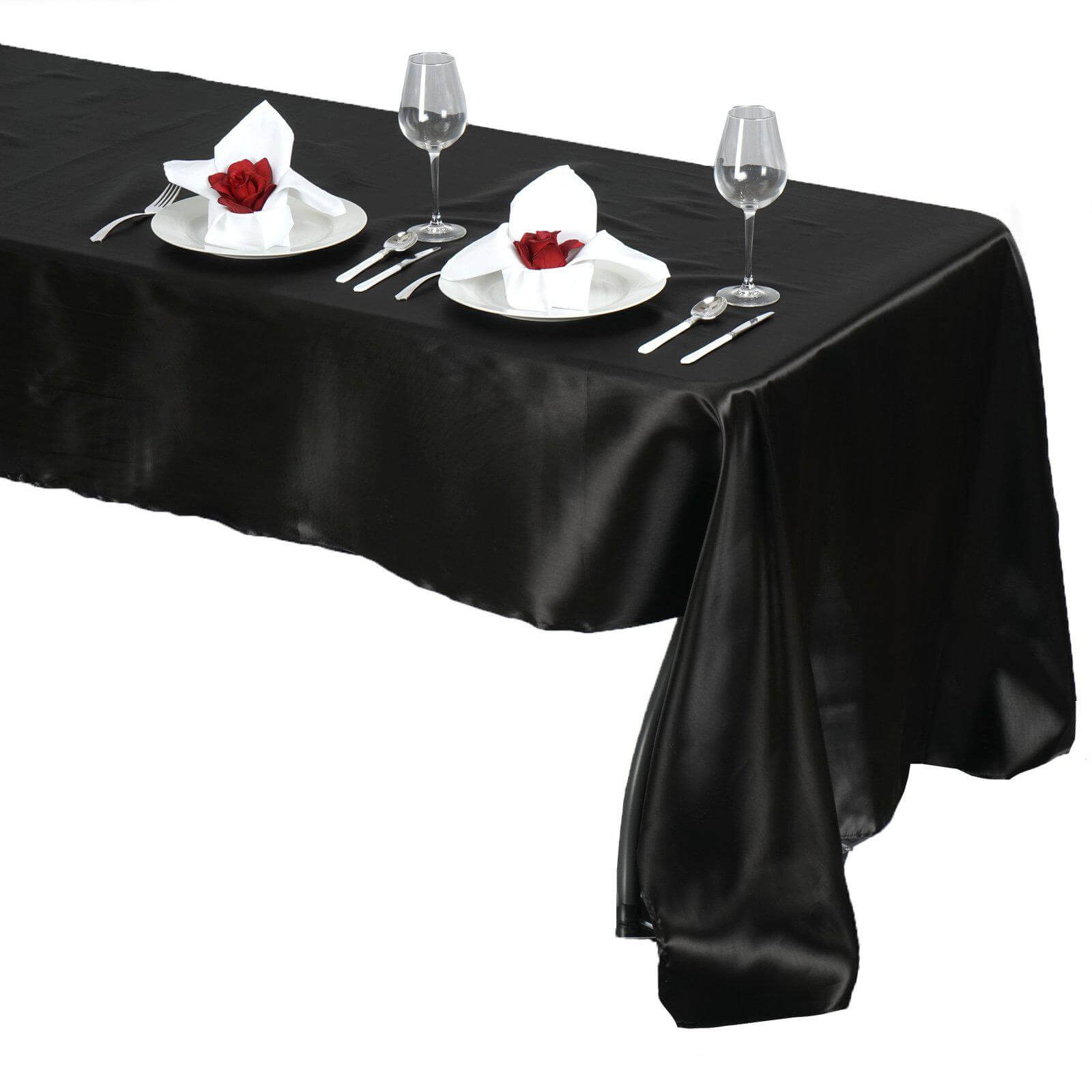 Black Satin 60x126 Rectangular Tablecloth - Lustrous and Stain-Resistant