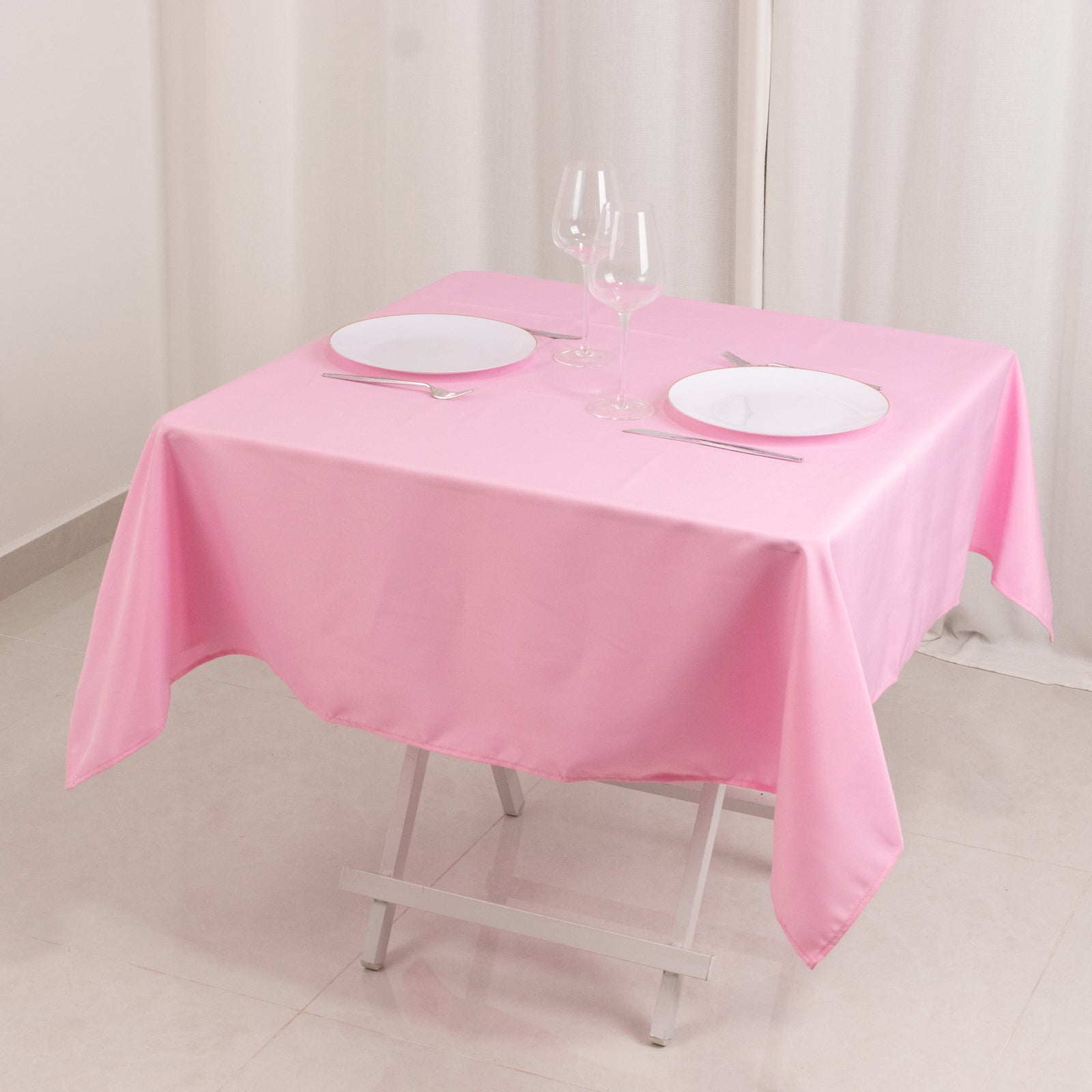 Stain & Wrinkle-Resistant 220GSM Pink 54x54 Premium Polyester Square Tablecloth