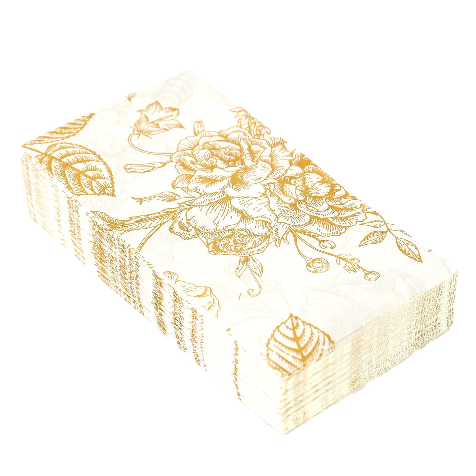 50-Piece 2-Ply White Paper Dinner Napkins with Gold French Toile Floral Design - Ideal for Events