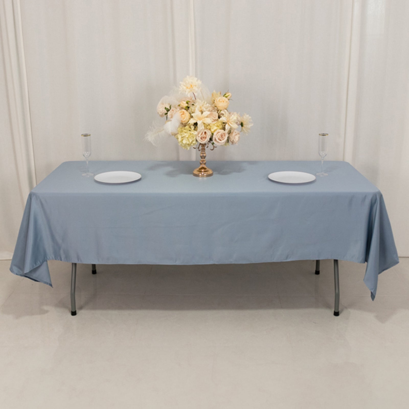 Hot Deal! Durable & Silky Lamour Satin Rectangle Tablecloth in Dusty Blue (60x102)