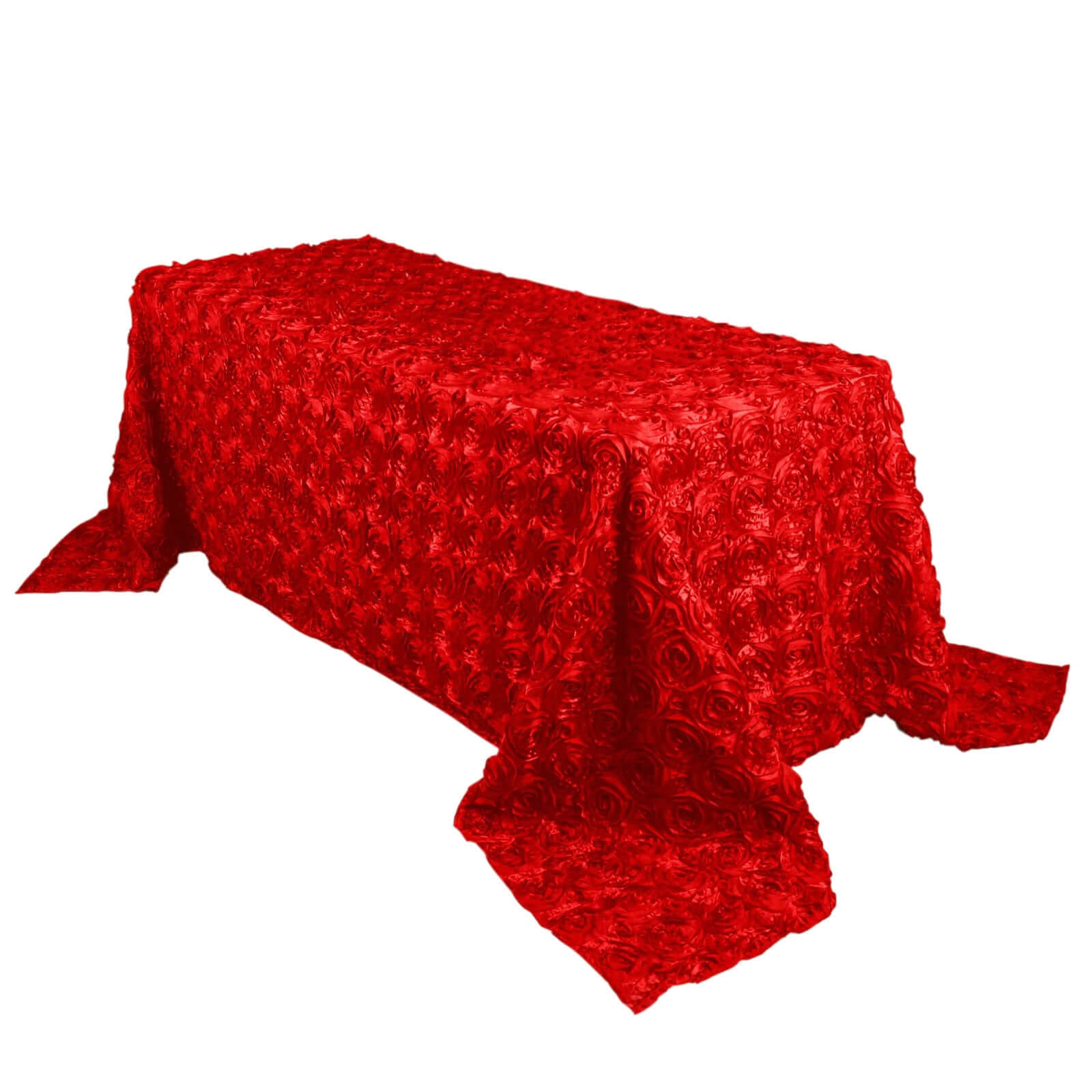 Hot Deal! Red Satin 90x132 Rectangle Tablecloth with 3D Rosette