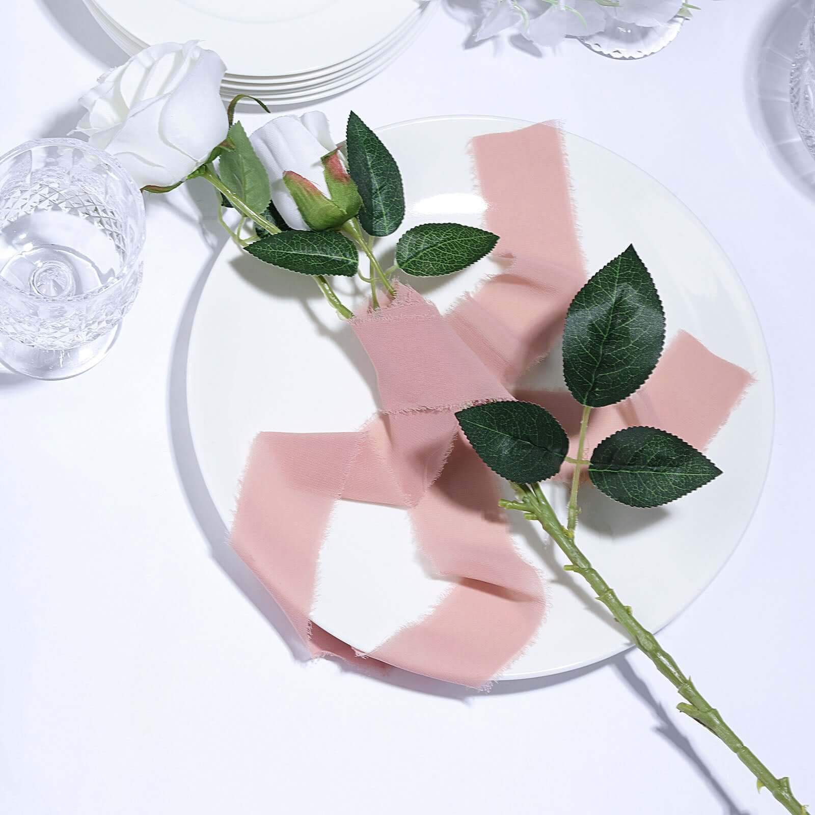 2-Pack 6yd Dusty Rose Silk-Like Chiffon Linen Ribbon Rolls - Ideal for Bouquets & Gift Wrapping