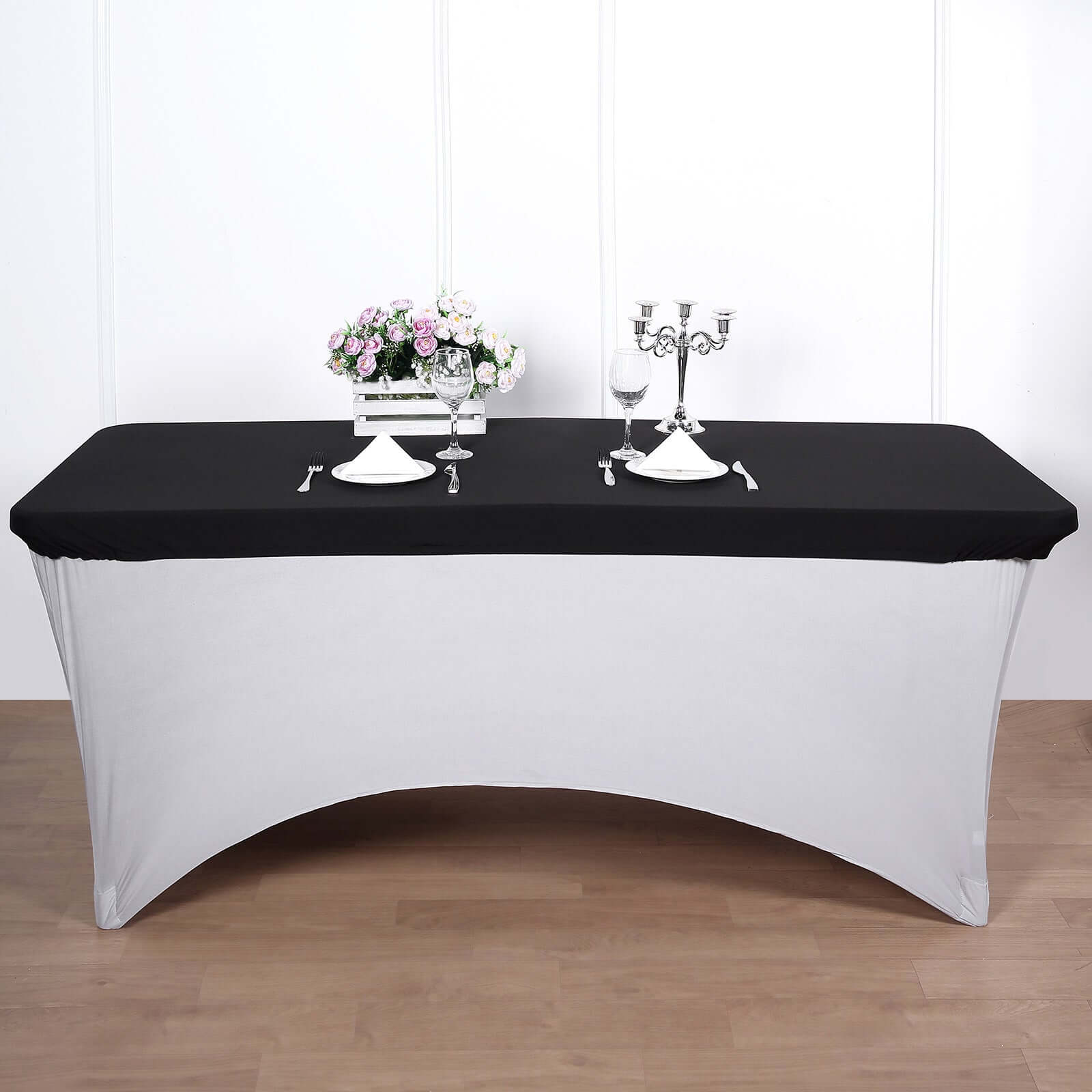 Black Spandex Table Topper - Stretchy, Wrinkle-Free & Fitted (96x30)