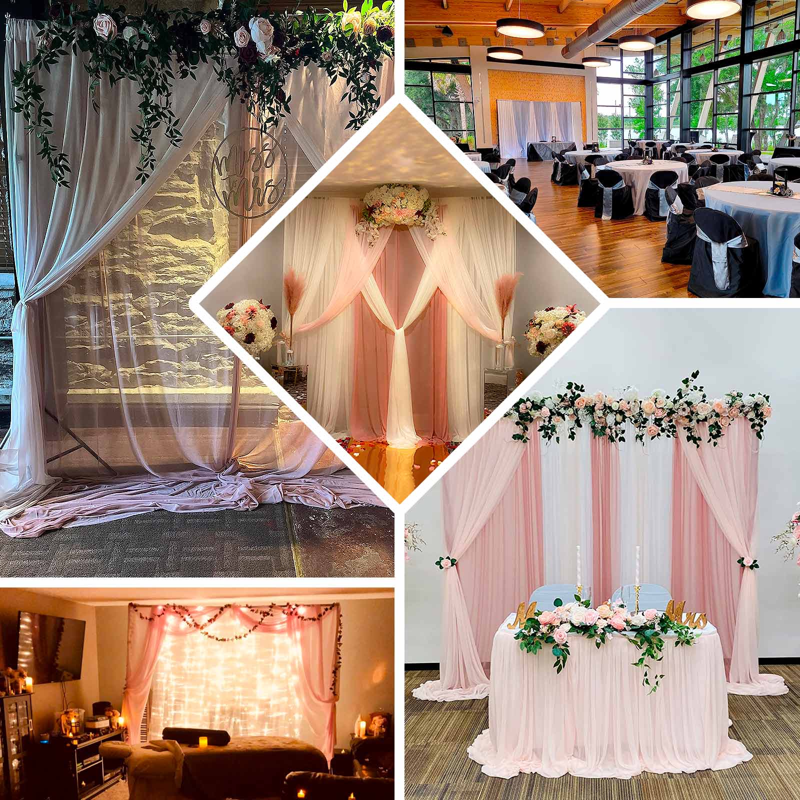 Sale! 10ftx10ft Dual - Layer White Polyester & Chiffon Event Curtain Drapes with Rod Pockets